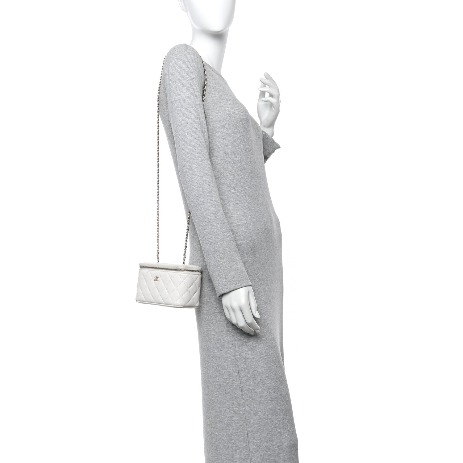 Caviar Quilted Small Vanity Case With Chain White