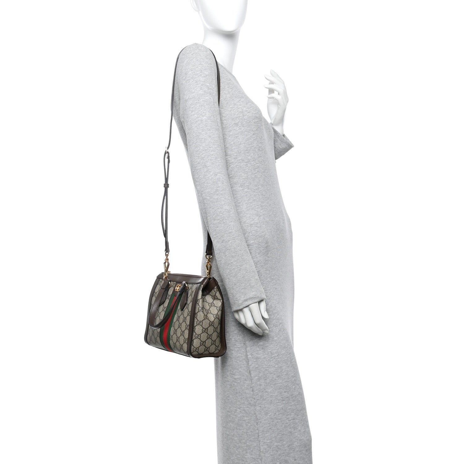 GG Supreme Monogram Textured Calfskin Web Small Ophidia Tote Bag Beige Ebony New Acero