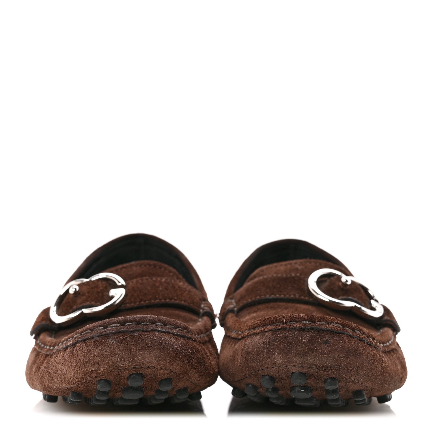 Suede GG Buckle Driver Loafers 38.5 Brown