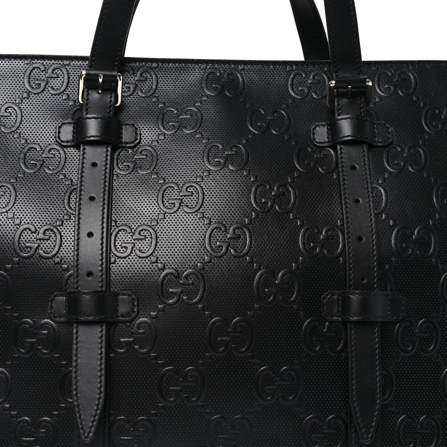 Calfskin GG Tennis Embossed Tote Bag Black