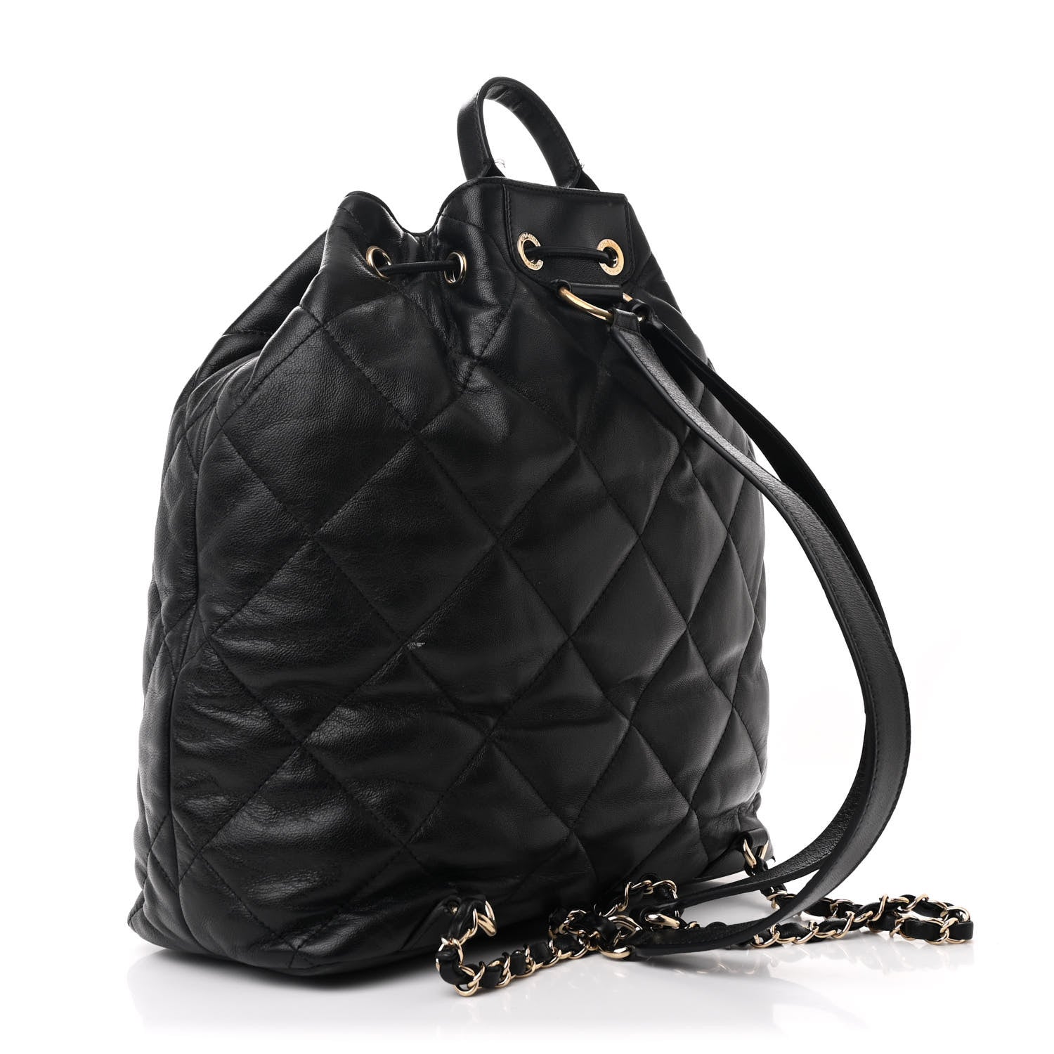 Lambskin Quilted Drawstring Backpack Black