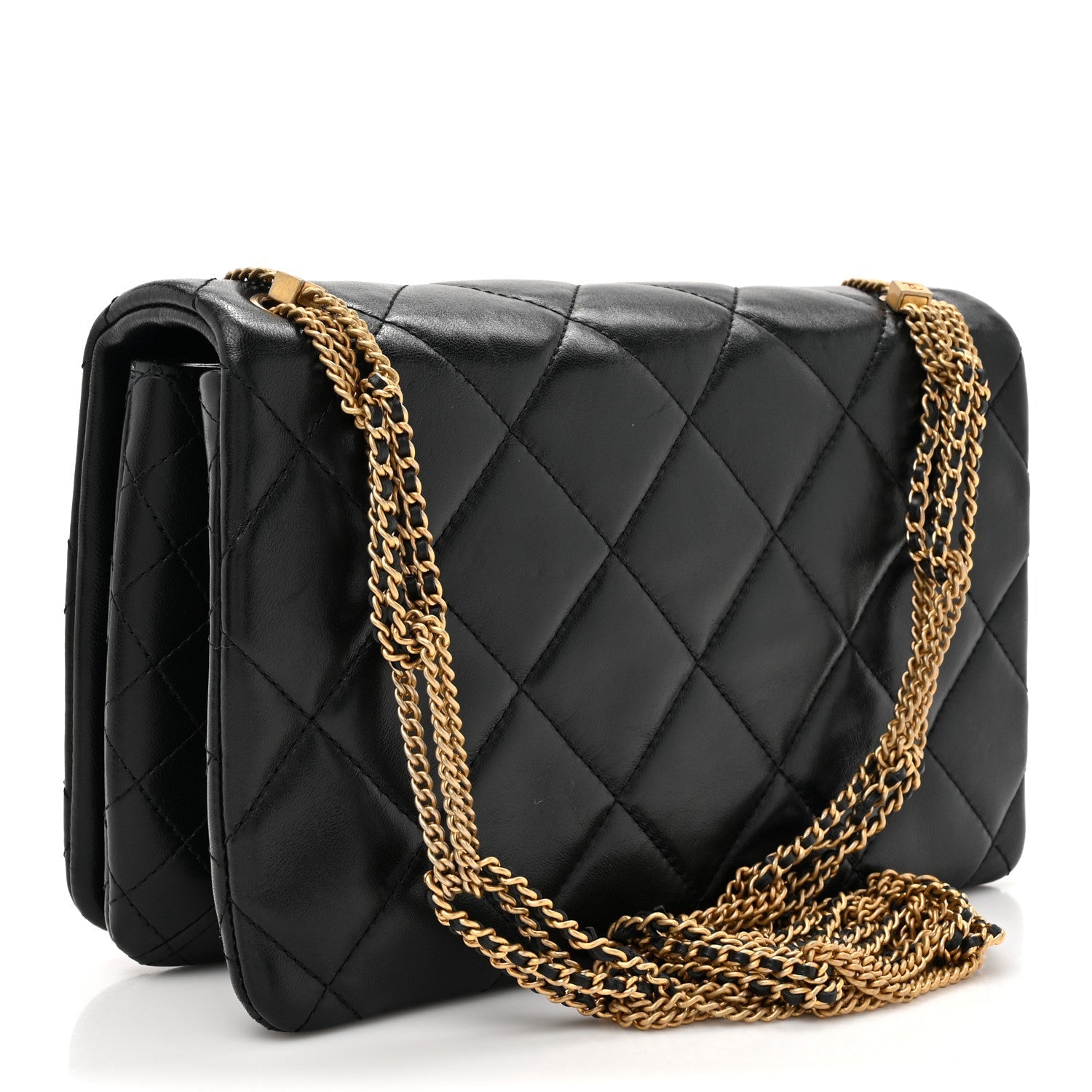 Lambskin Quilted On And On Small Chain Flap Black