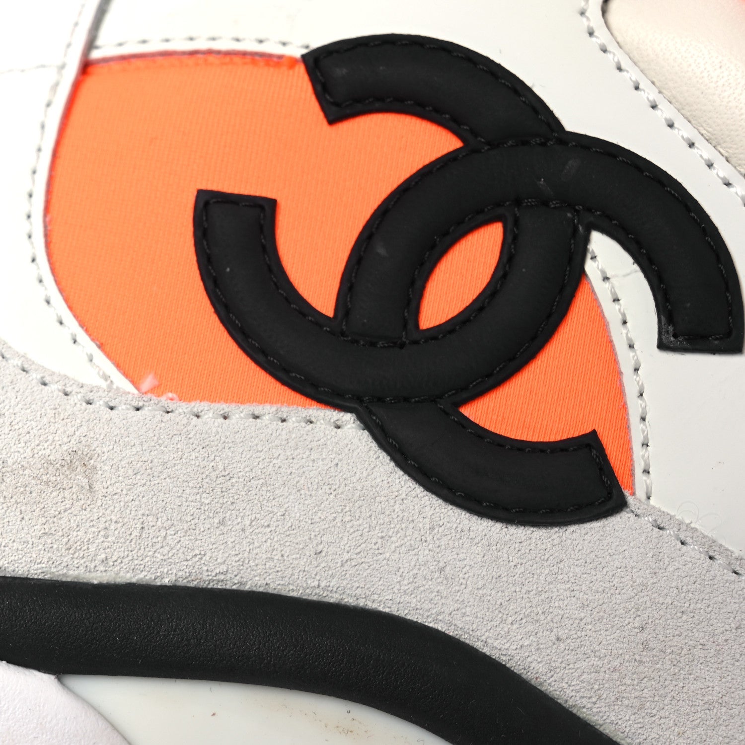Suede Calfskin Lambskin Neoprene High Top CC Sneakers 39 White Fluo Orange