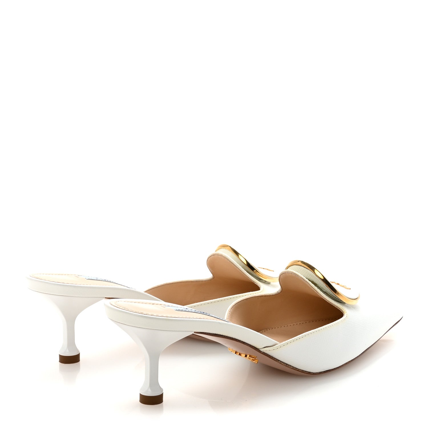 Saffiano Logo Pointed Toe 50mm Mules 36 White