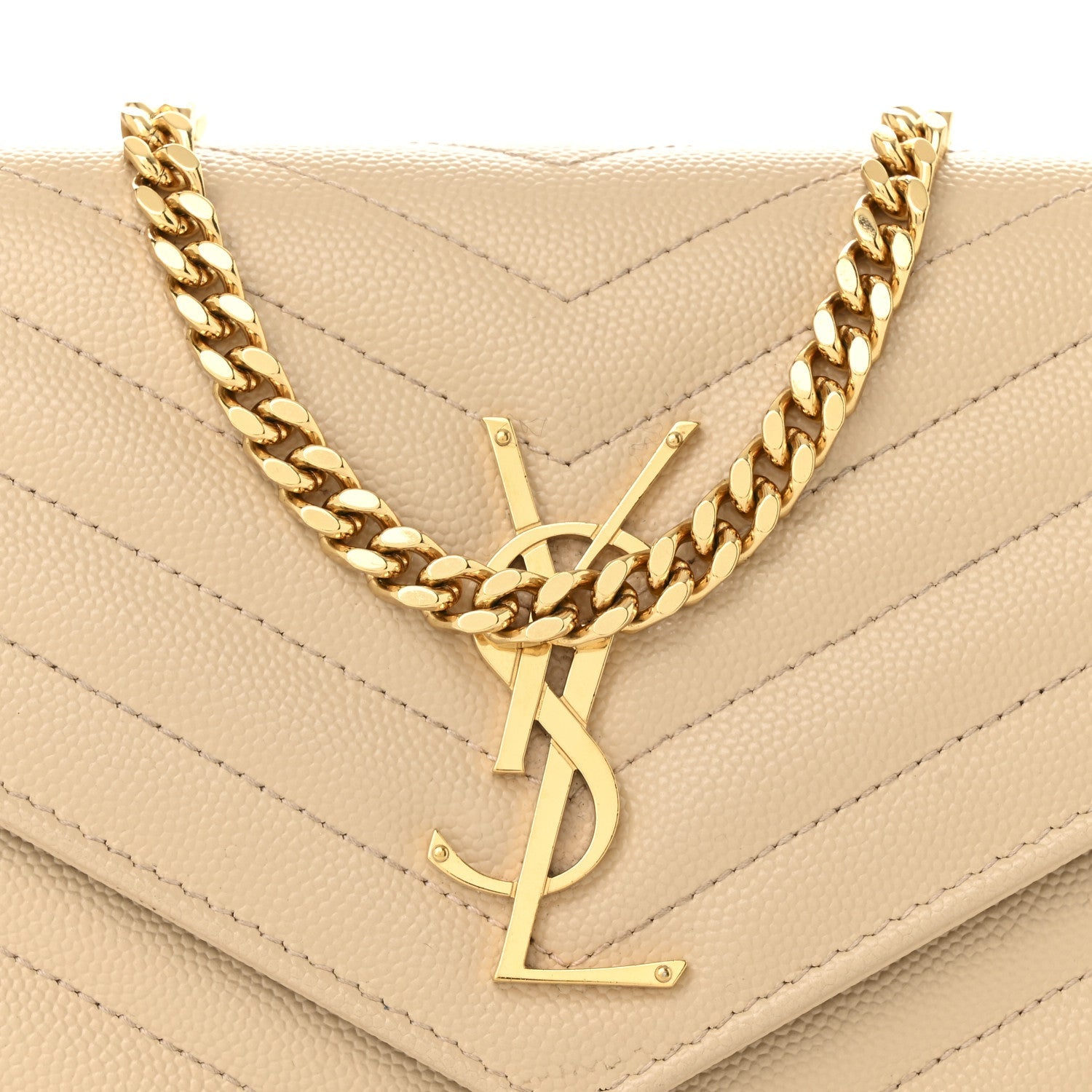 Grain De Poudre Matelasse Chevron Monogram Chain Wallet Nude Powder