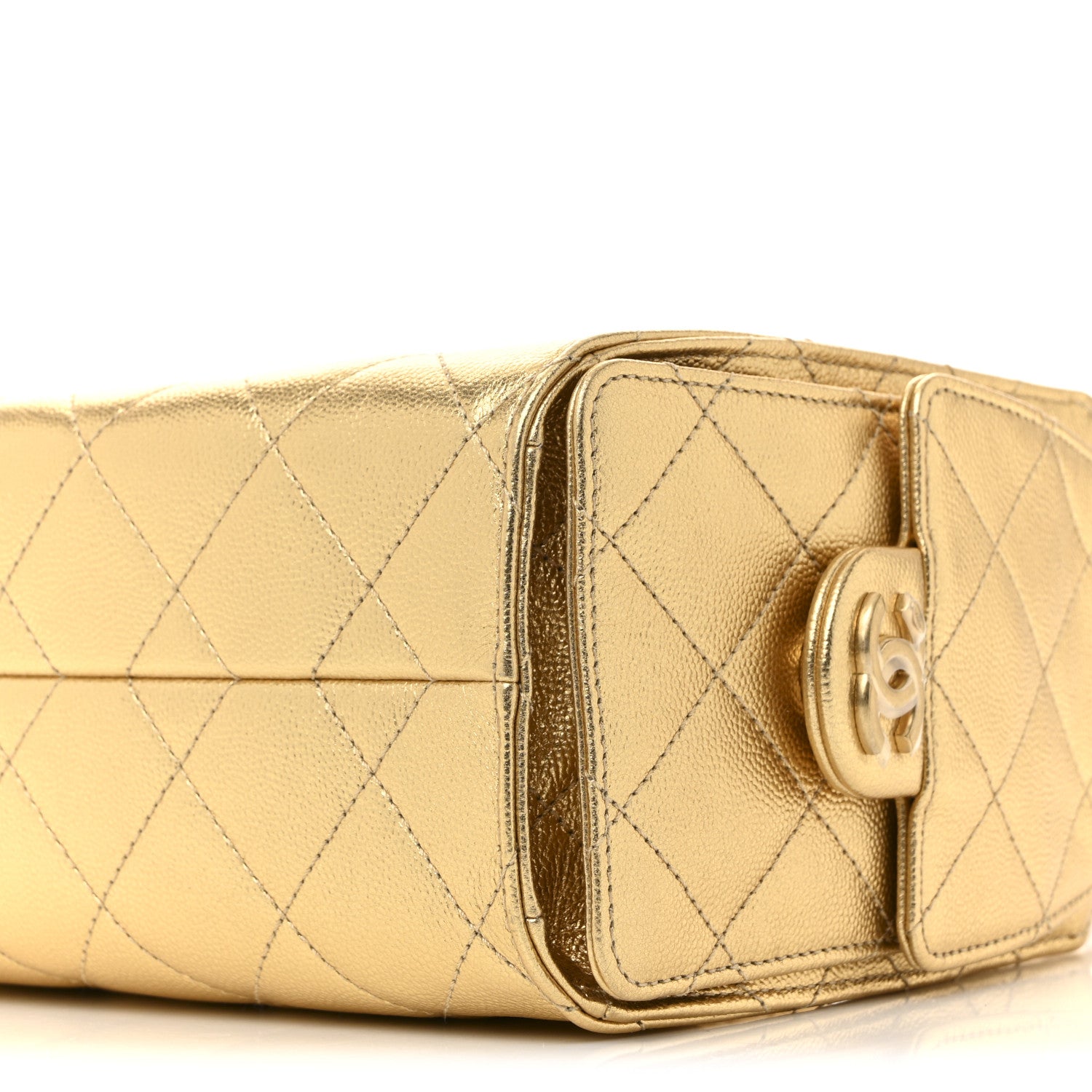 Metallic Caviar Quilted Mini Chanel 25 Handbag Gold