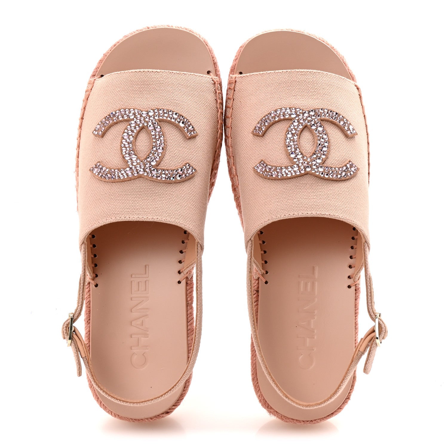 Canvas Strass CC Espadrille Slingback Sandals 38 Pink