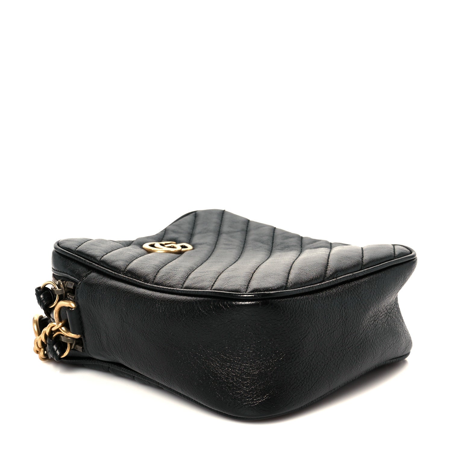 Azalea Calfskin Matelasse Diagonal Tall GG Marmont Crossbody Bag Black
