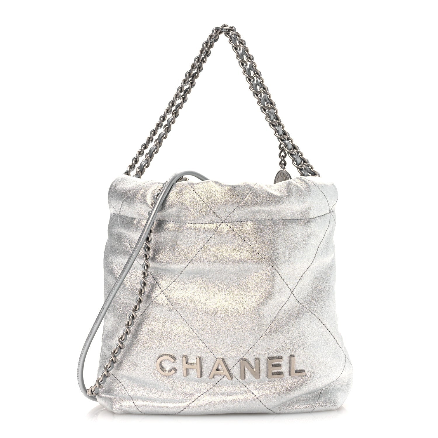 Metallic Lambskin Quilted Mini Chanel 22 Silvery