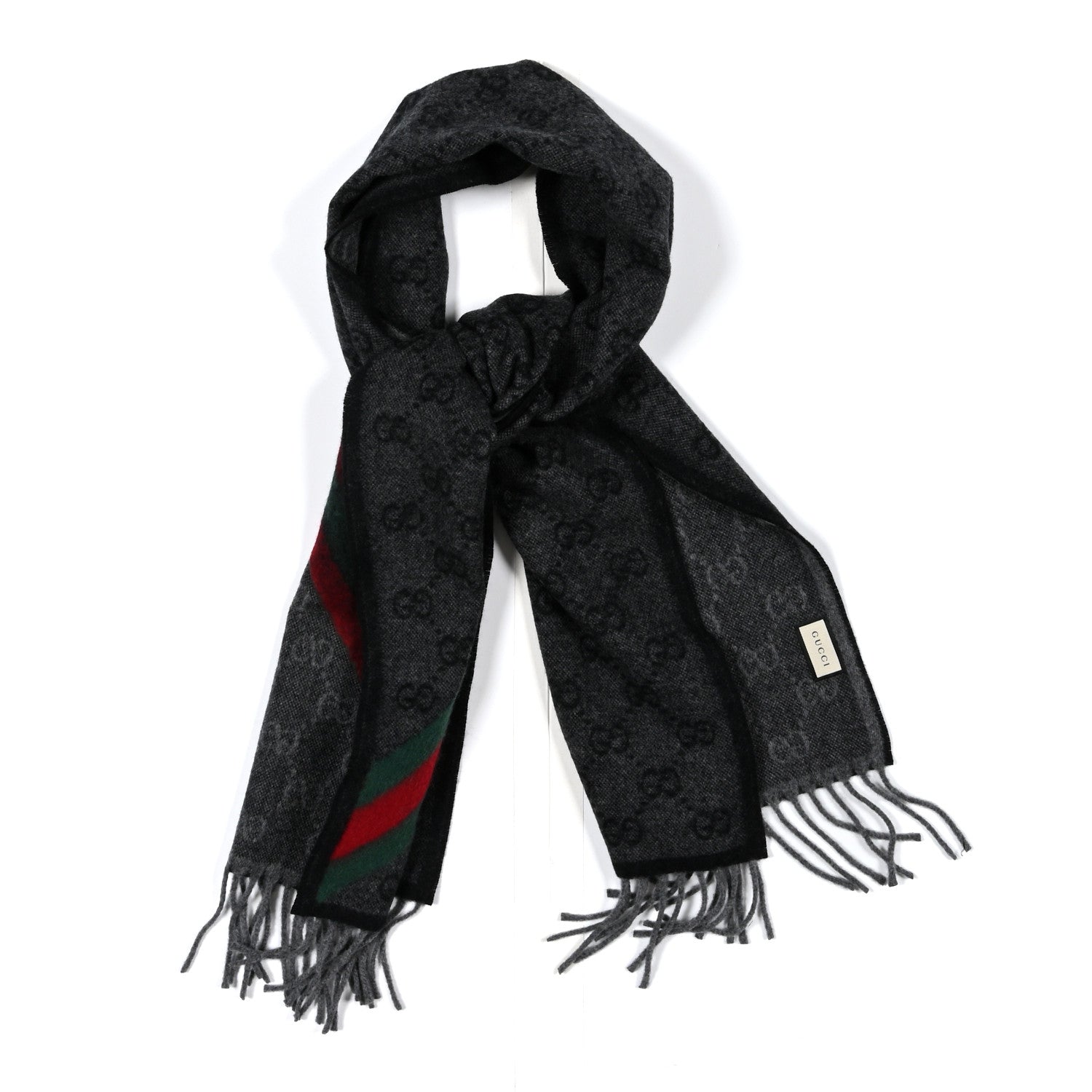 Wool Angora Monogram Web New Nikky Scarf Lead Dark Green