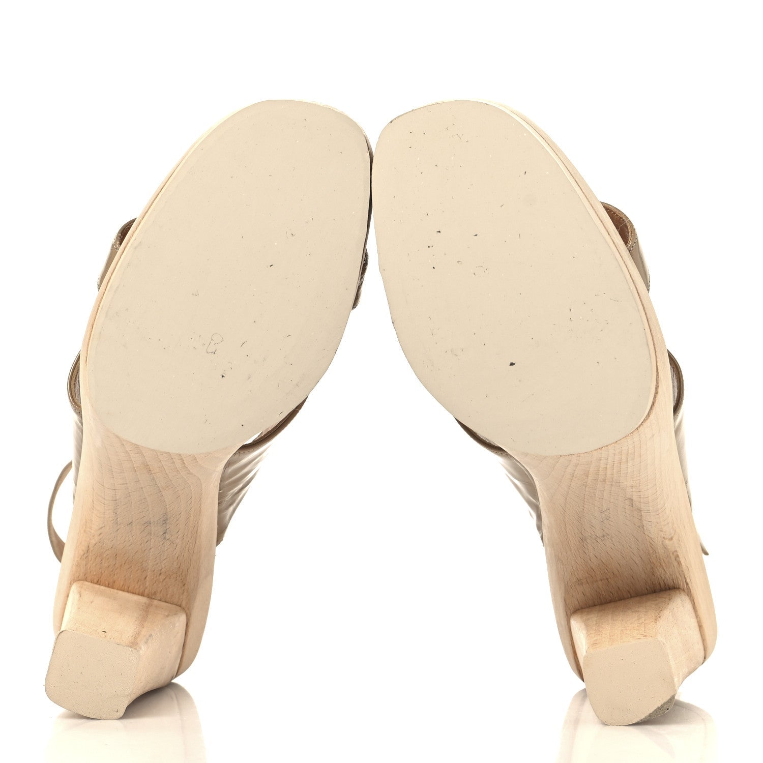 Patent Calfskin Perforated H Platform Sandals 37 Beige