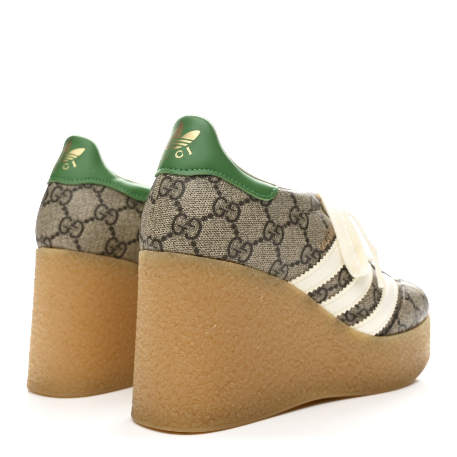 X ADIDAS GG Supreme Monogram Gazelle Wedge Sneakers 36.5 Beige Ebony Off White New Shamarock