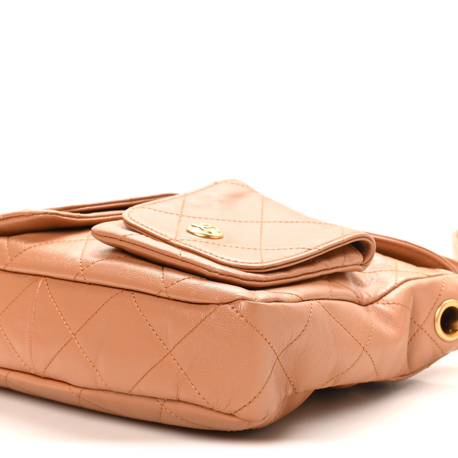 Shiny Calfskin Quilted Small Supple Twins Hobo Bag Brown