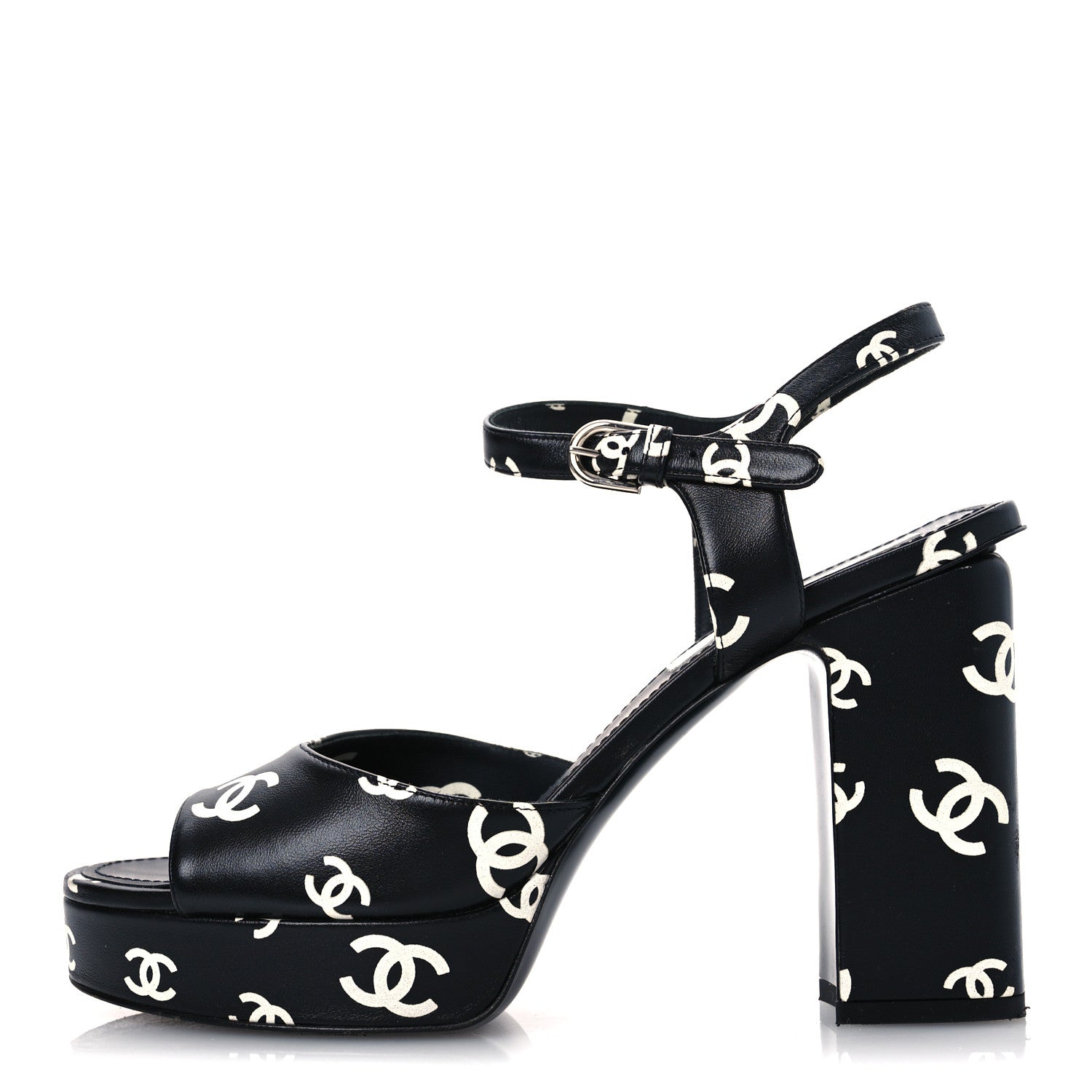 Printed Lambskin Coco Beach Platform Sandals 39 Black White