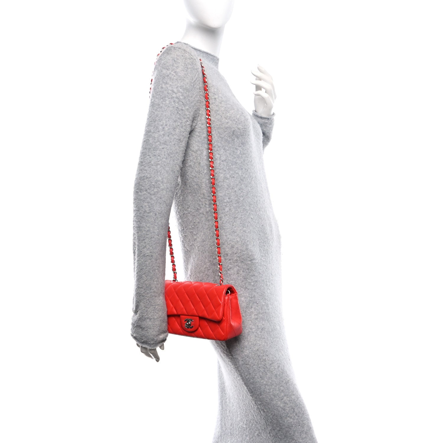 Lambskin Quilted Mini Rectangular Flap Red