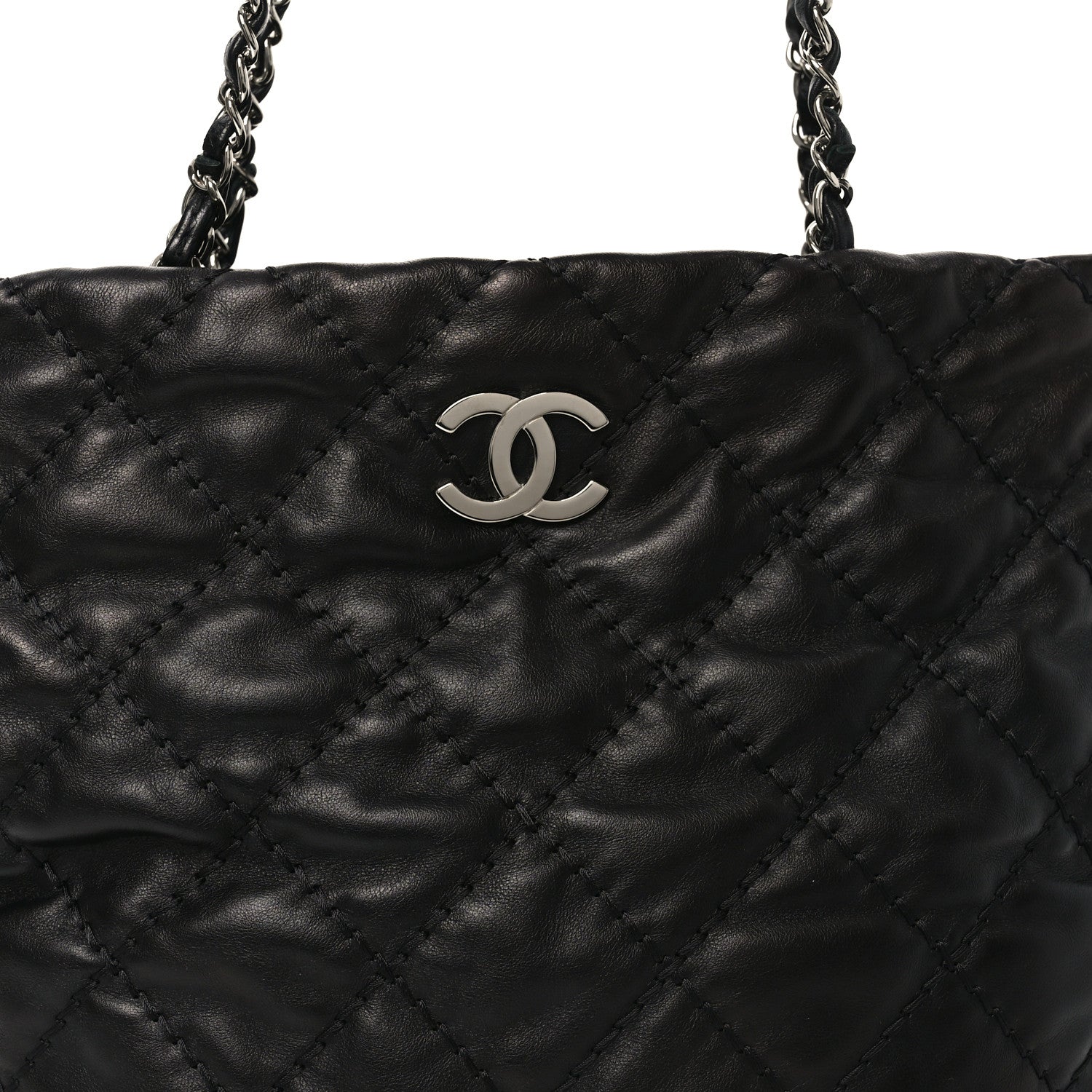 Calfskin Contrast Stitch Tote Black