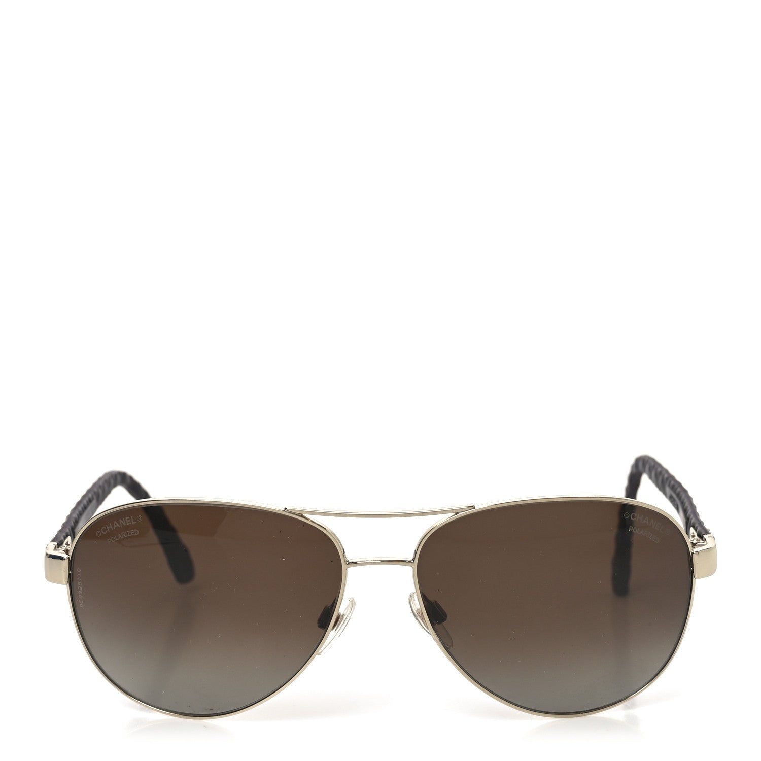 Metal Lambskin Quilted CC Pilot Summer Aviator Sunglasses 4204-Q Gold Brown