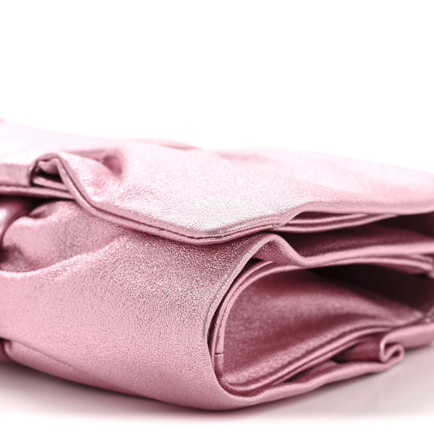 Metallic Lambskin Tie My Bow Flap Clutch With Chain Pink