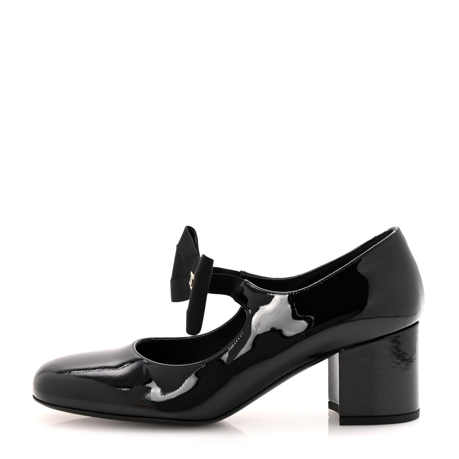 Patent Calfskin Grosgrain CC Mary Jane Pumps 39.5 Black