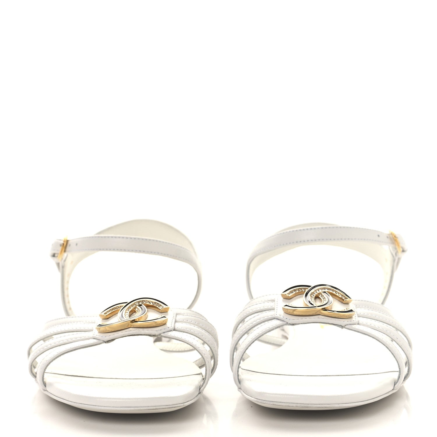 Lambskin Crystal CC Sandals 37 White