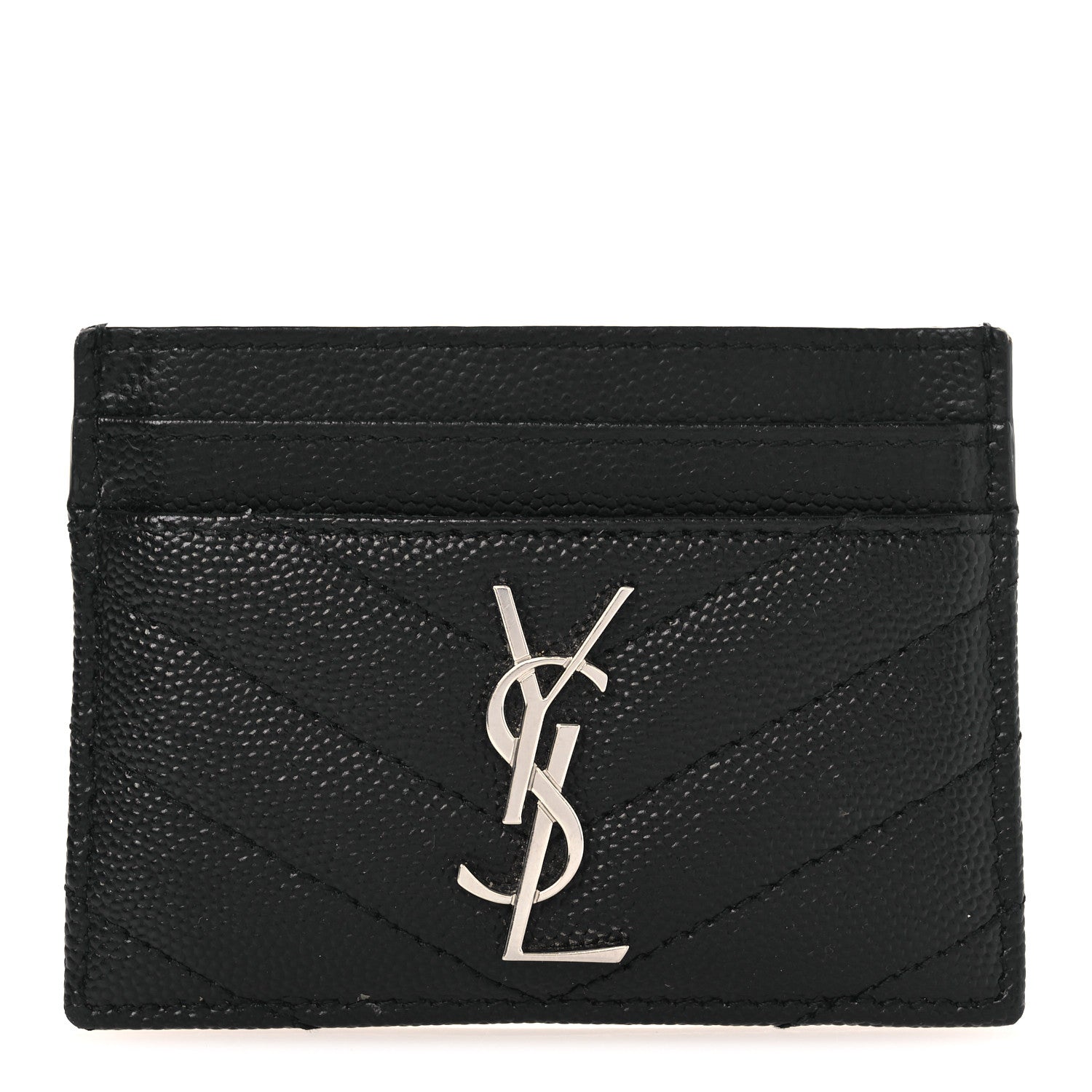 Grain De Poudre Matelasse Chevron Monogram Credit Card Case Black