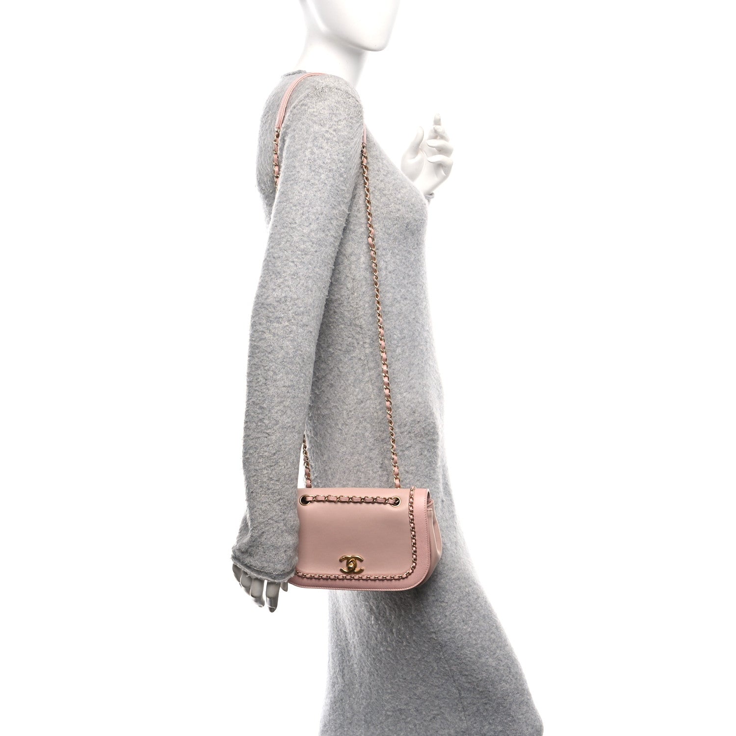 Lambskin Caviar Lovely Chains Flap Shoulder Bag Pink
