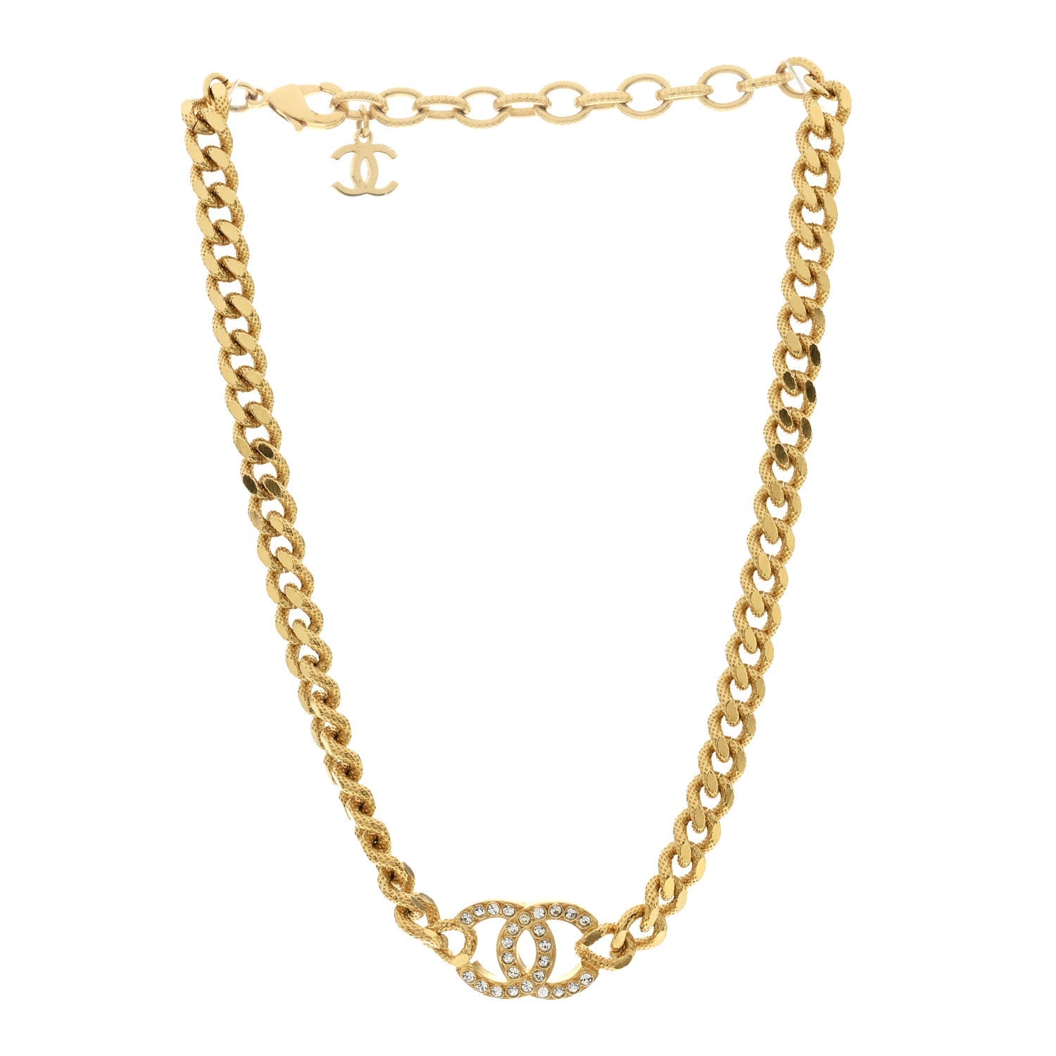 Crystal Chain Link CC Choker Necklace Gold