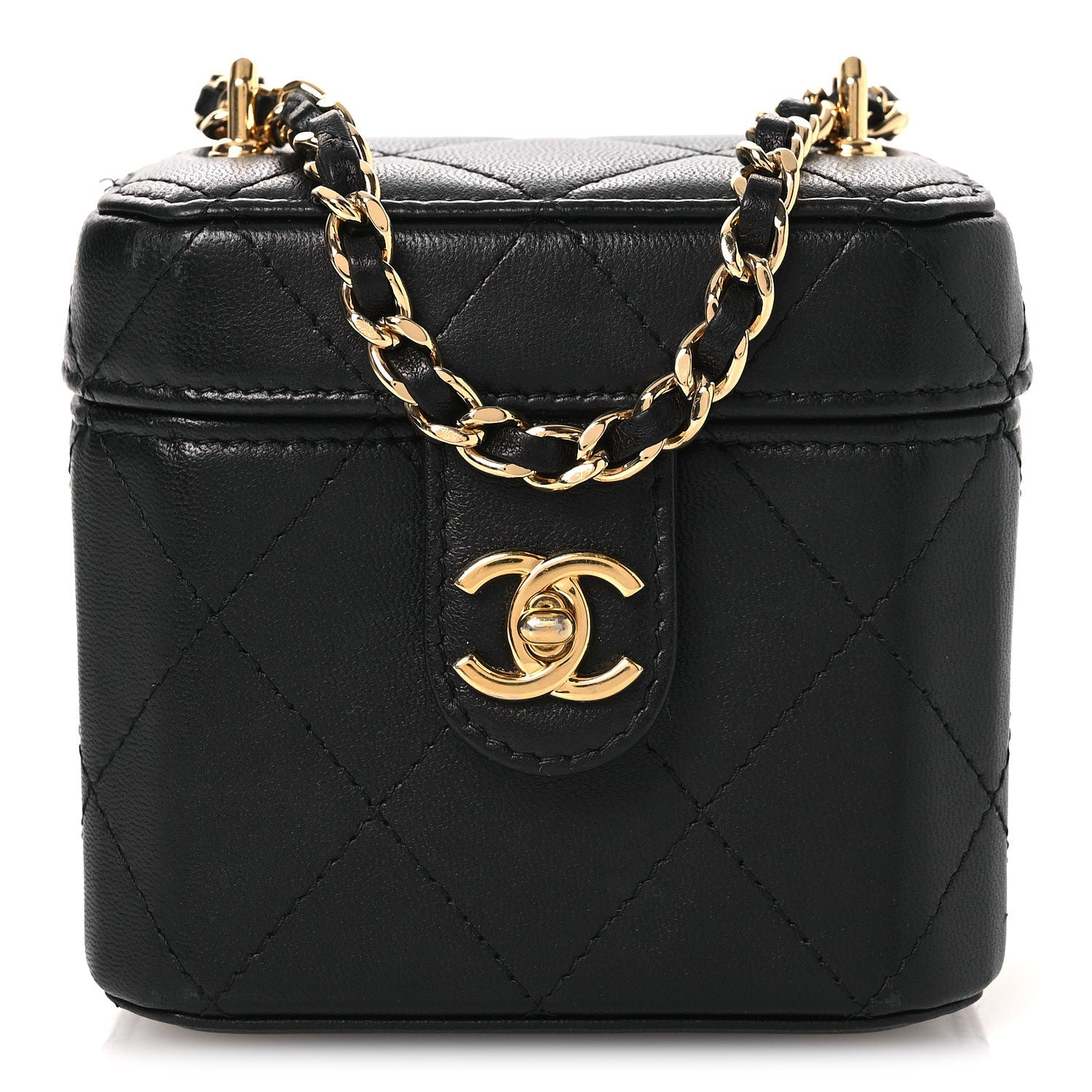 Lambskin Quilted Vanity Clutch With Chain Black