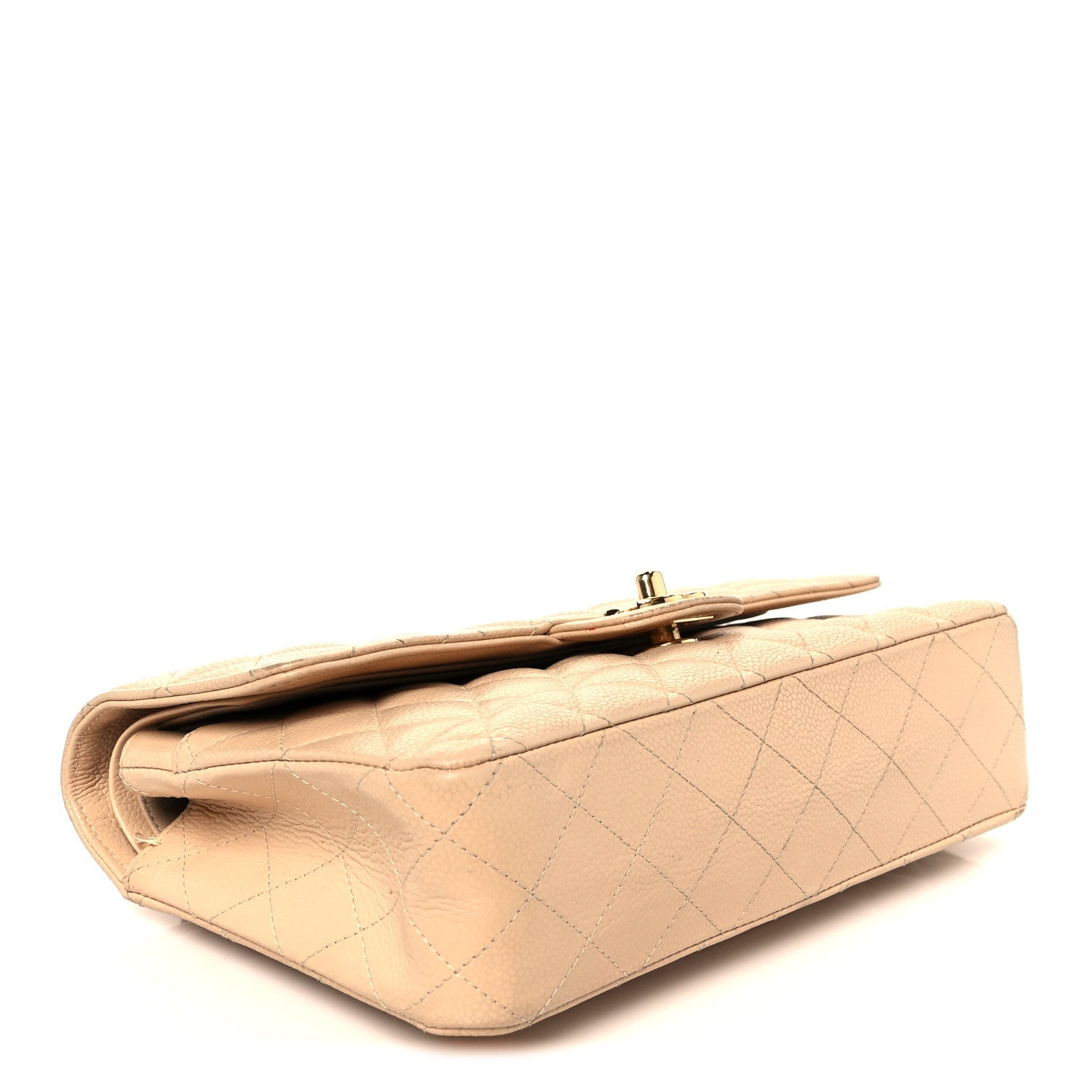 Caviar Quilted Medium Double Flap Beige