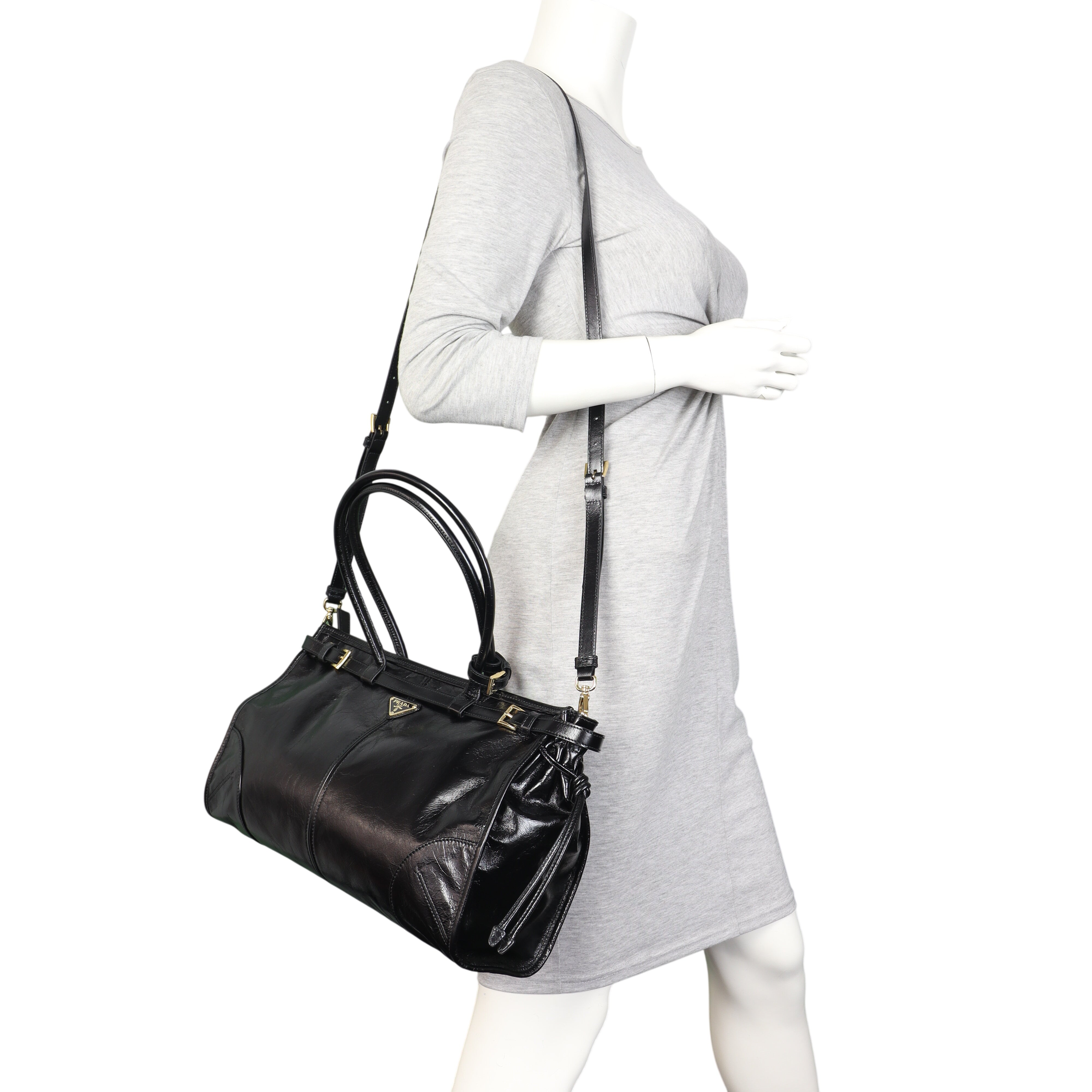 Prada Vitello Shine Bonnie Shoulder Bag Large