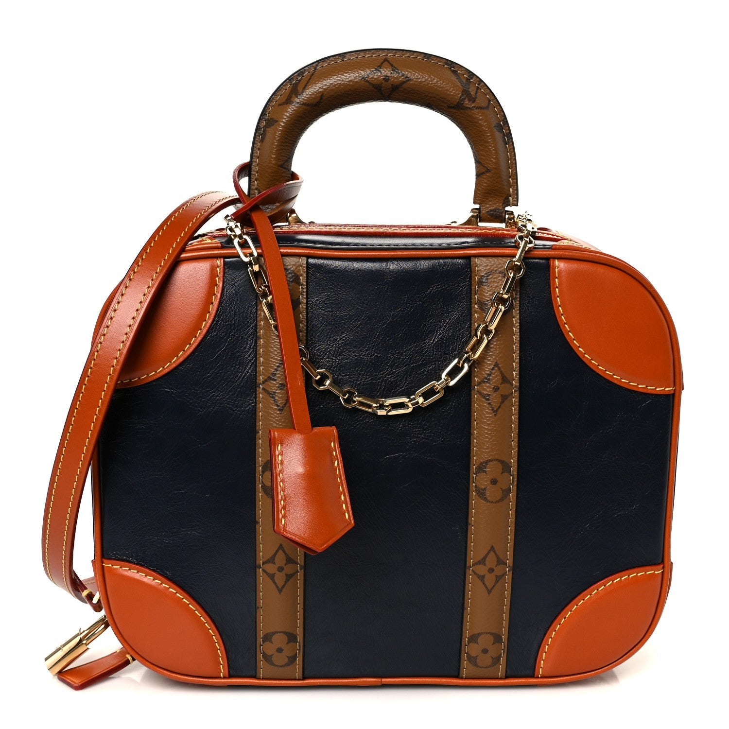 Calfskin Reverse Monogram Valisette PM Navy Caramel