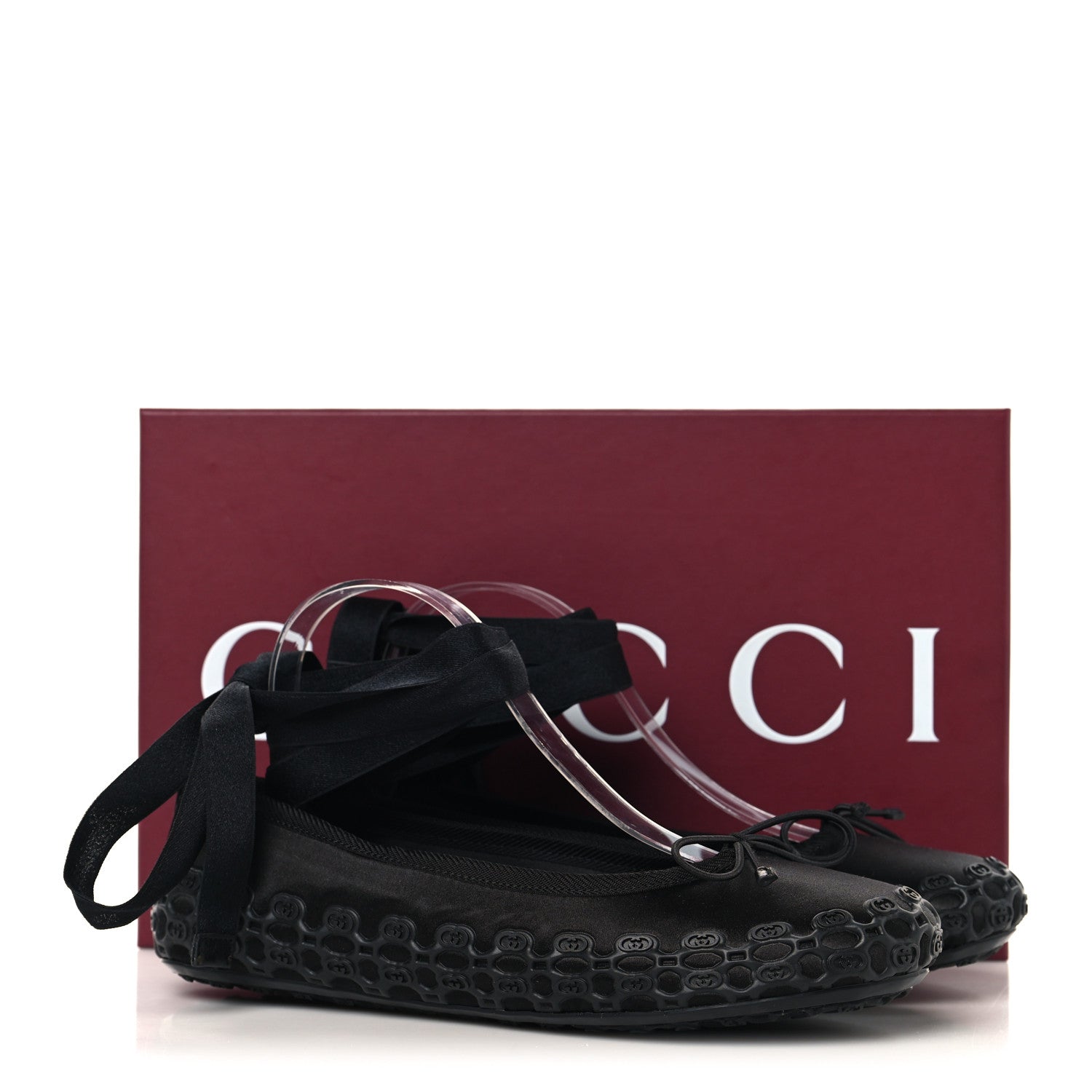 Rubber Satin Ballerina Flats 38 Black