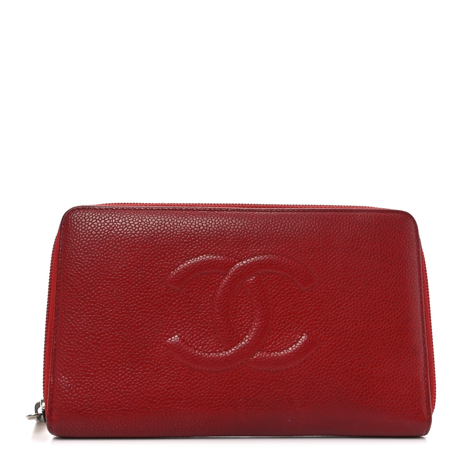 Caviar Large CC Timeless Zip Around Organizer Wallet Red