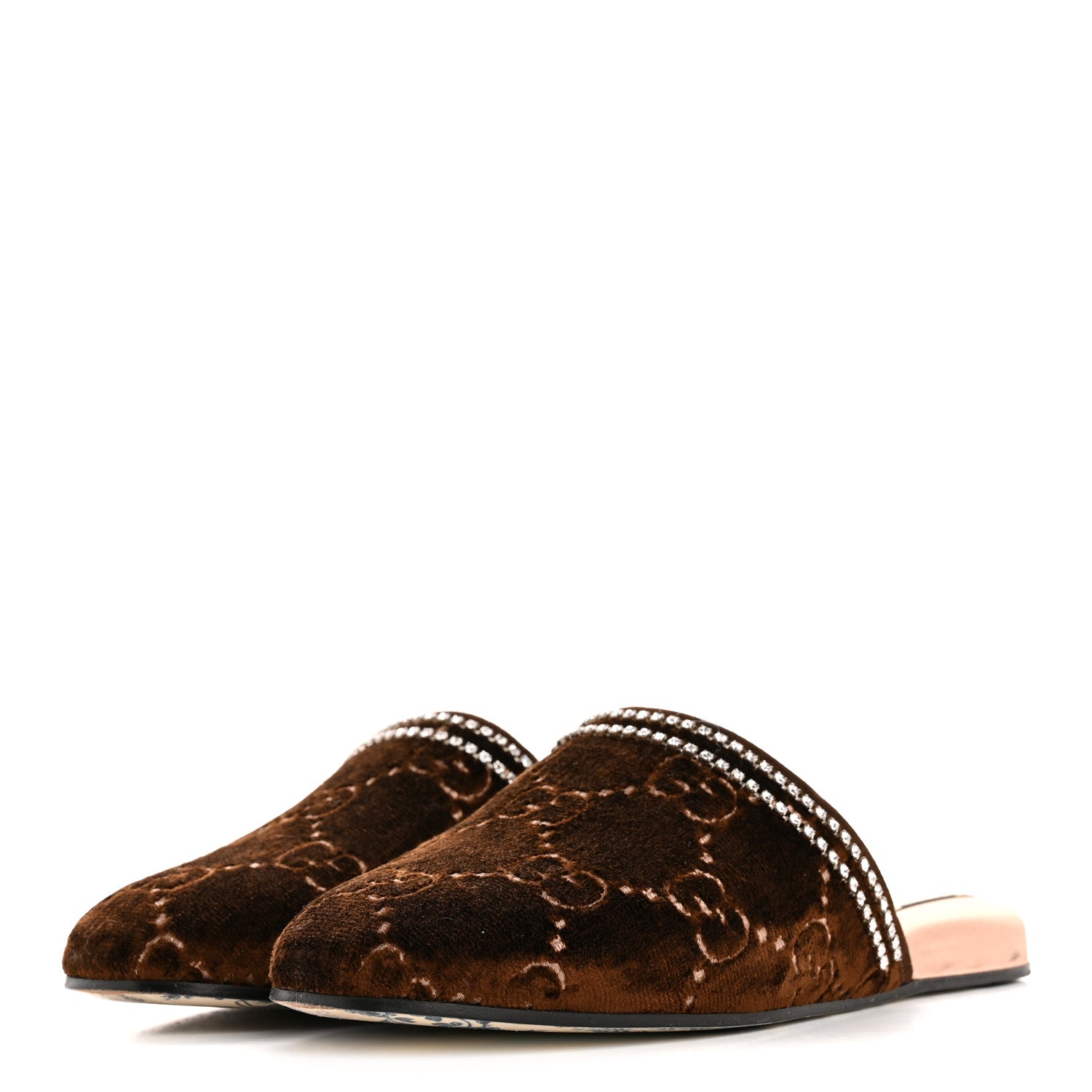 Velvet GG Monogram Crystal Slippers 39 Brown Vintage Cocoa