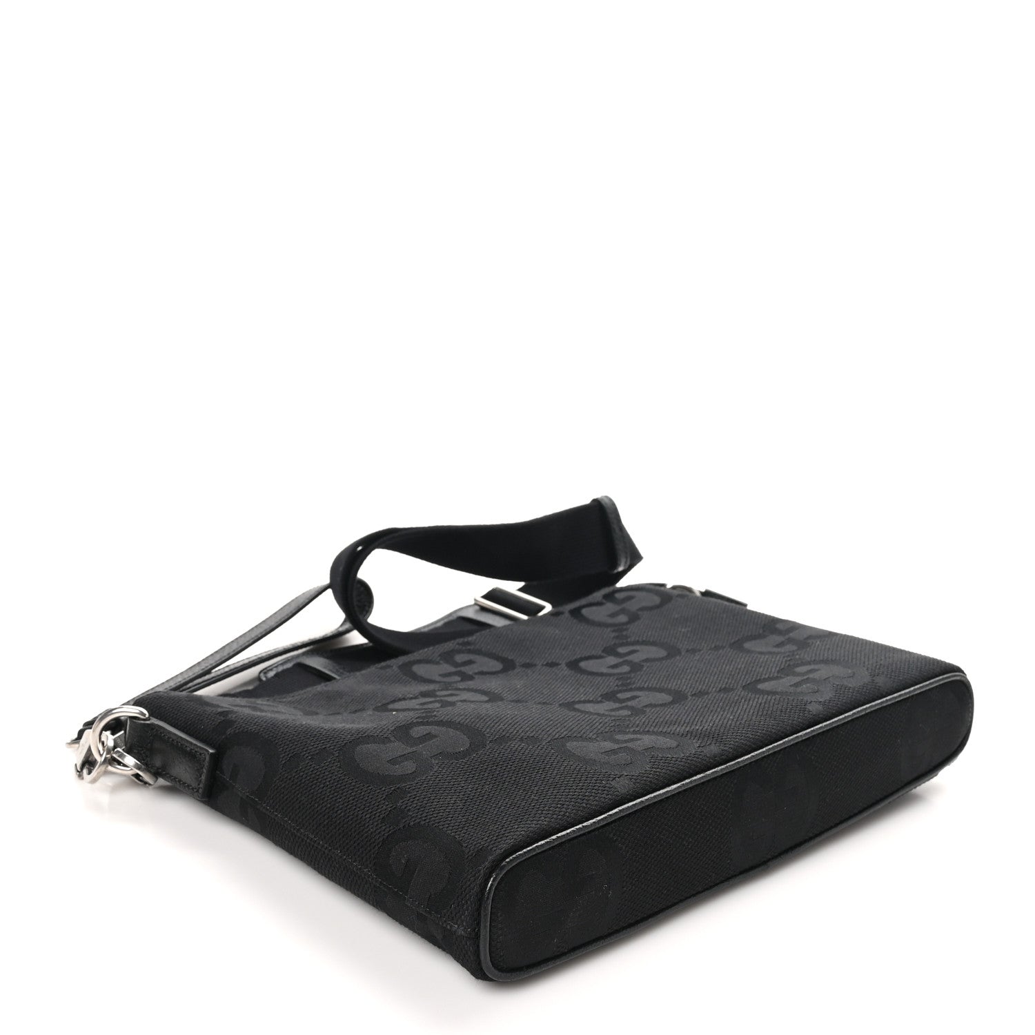 Monogram Jumbo GG Textured Dollar Calfskin Wristlet Messenger Bag Black