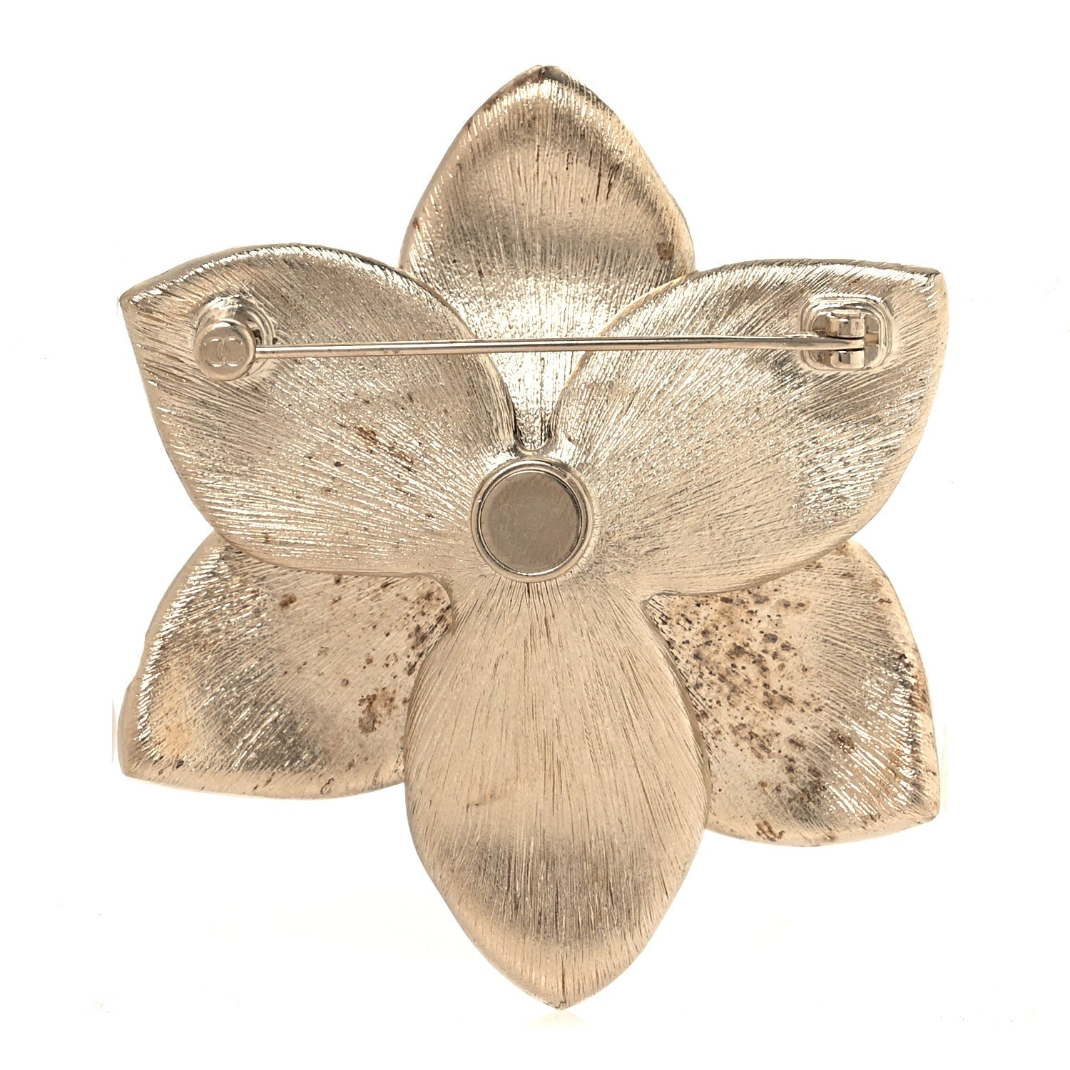 Metal Enamel Crystal CC Camelia Brooch Gold Black