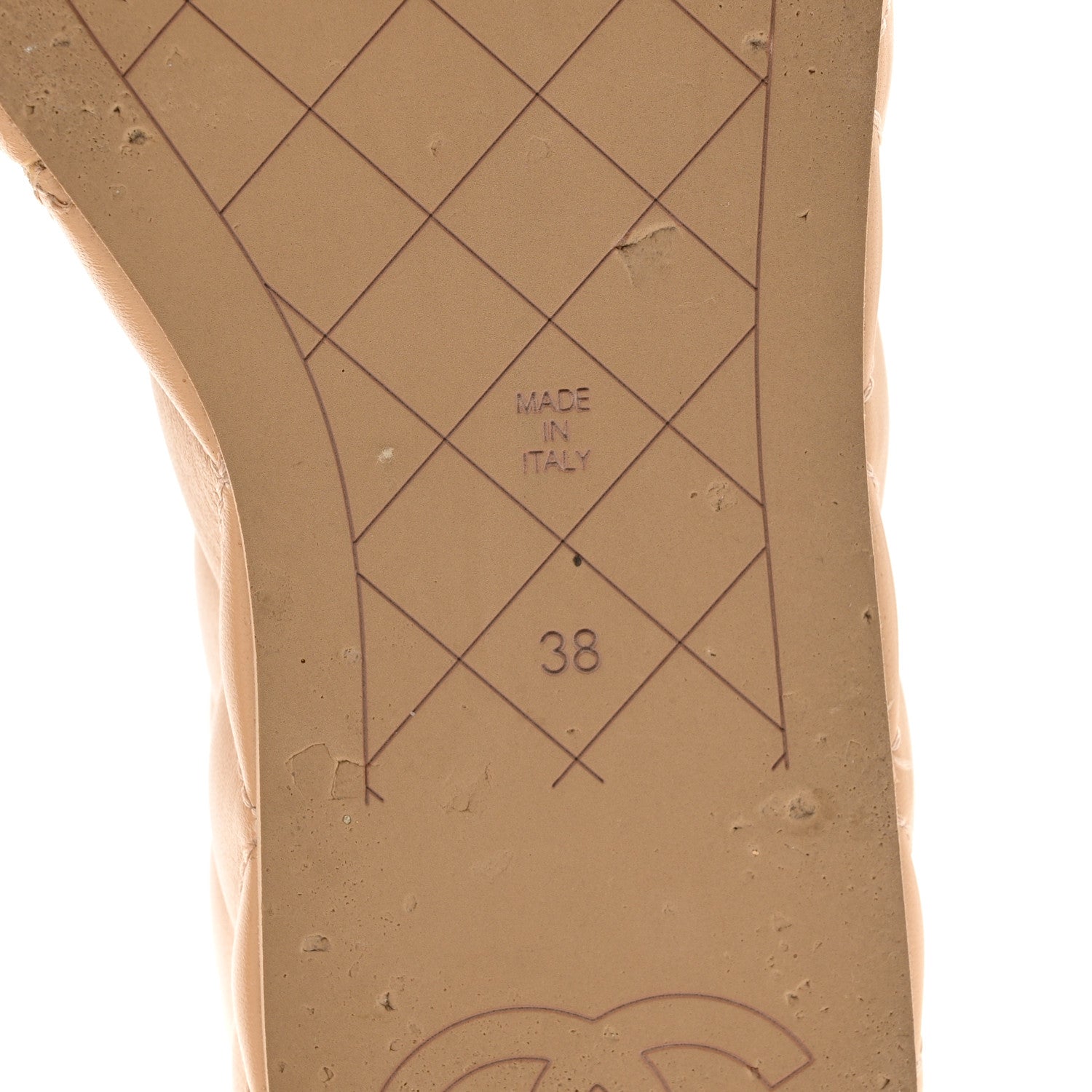 Lambskin Quilted Camelia CC Wedge Sandal Mules 38 Beige