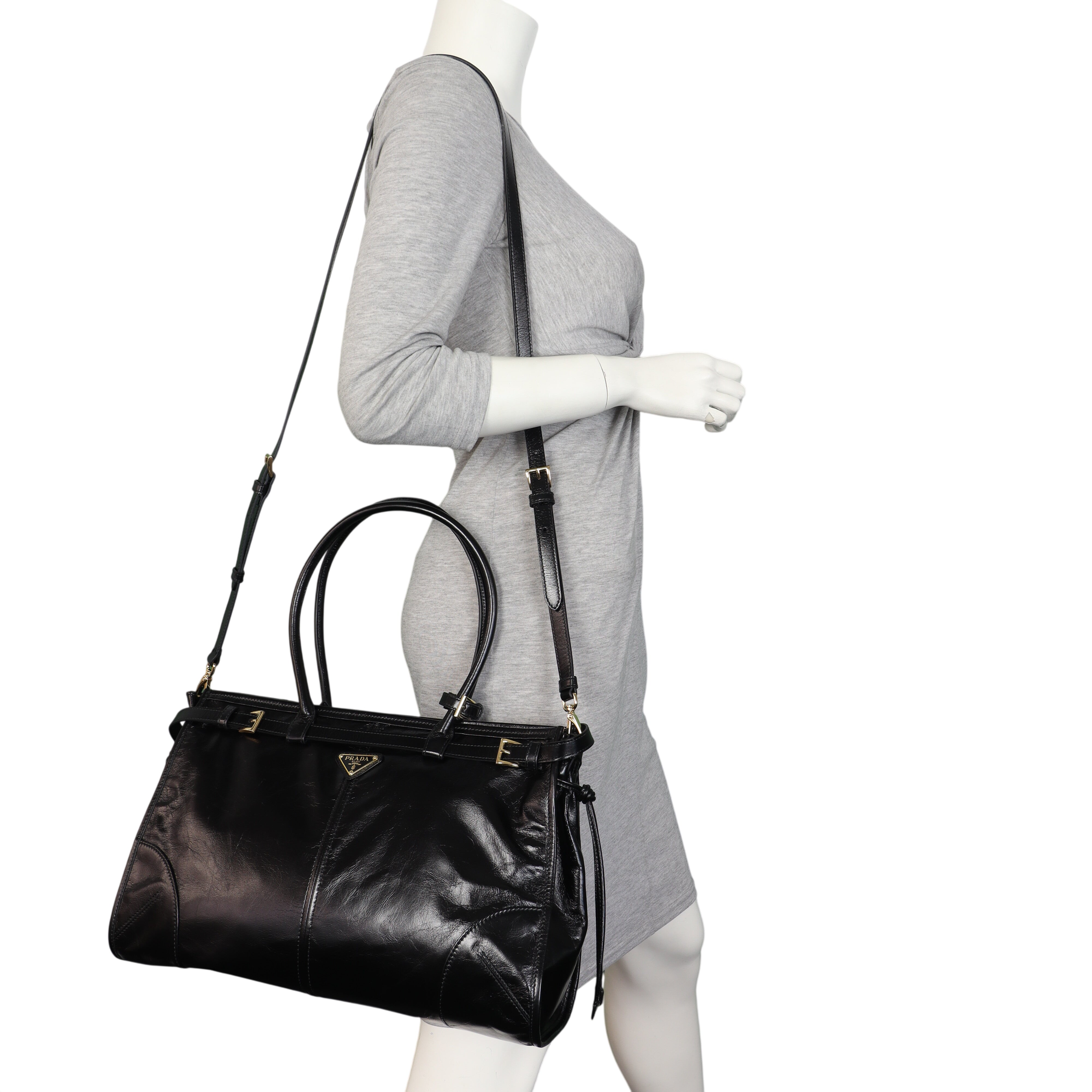 Prada Vitello Shine Bonnie Shoulder Bag Large