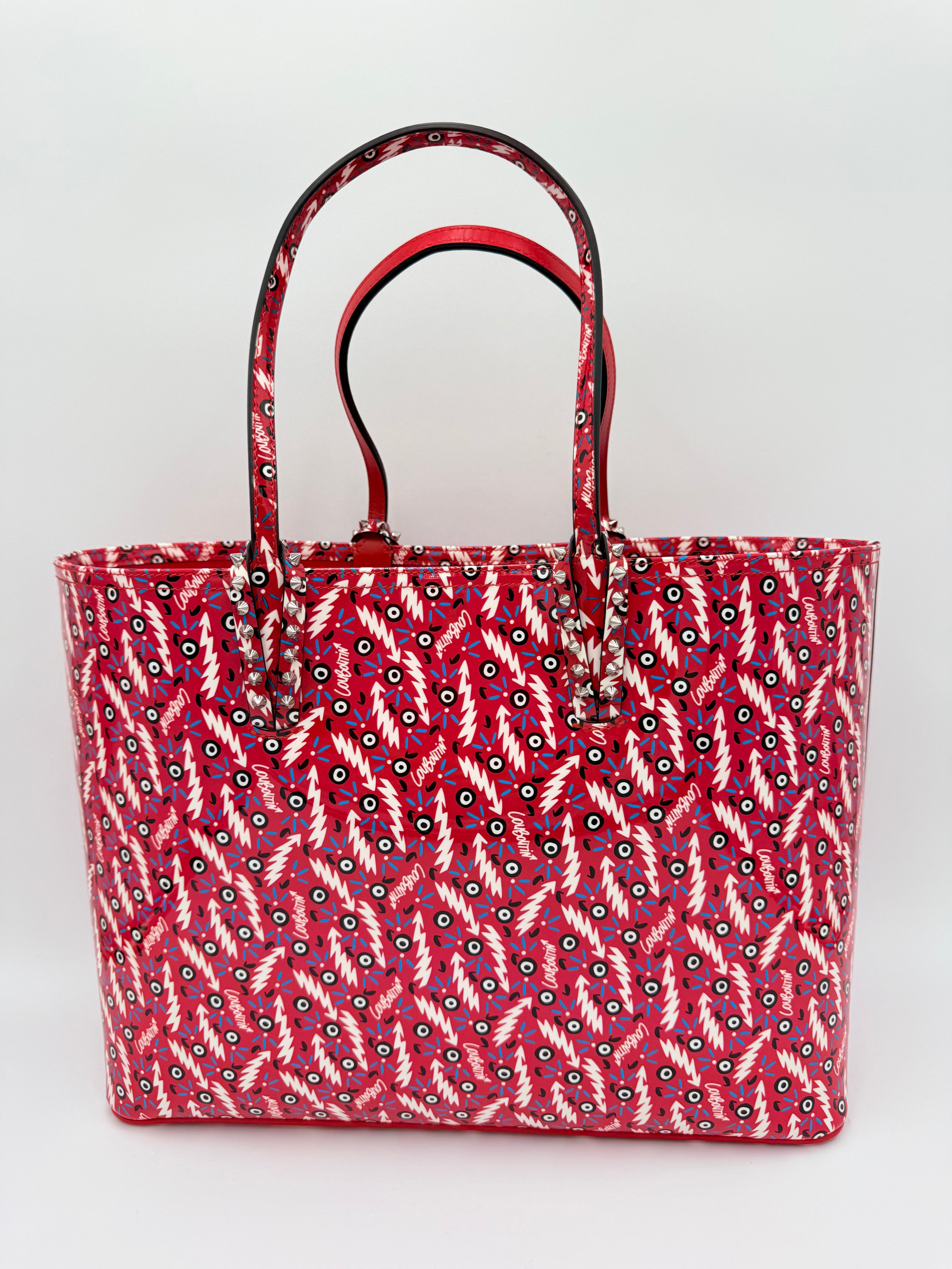 Handbag Luxury Designer By Christian Louboutin In Red & White, Size:Large