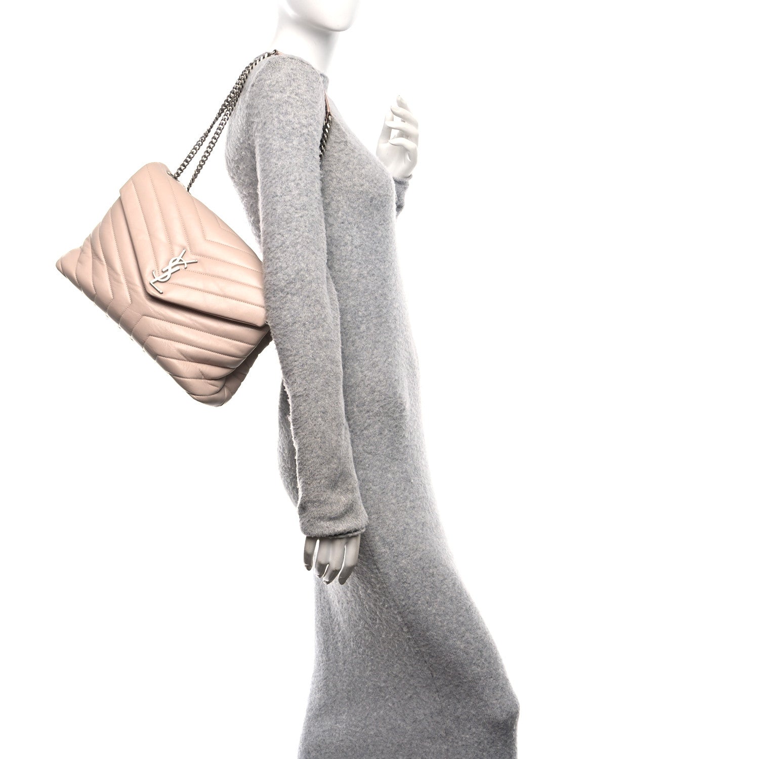 Calfskin Y Quilted Monogram Medium Loulou Chain Satchel Light Natural
