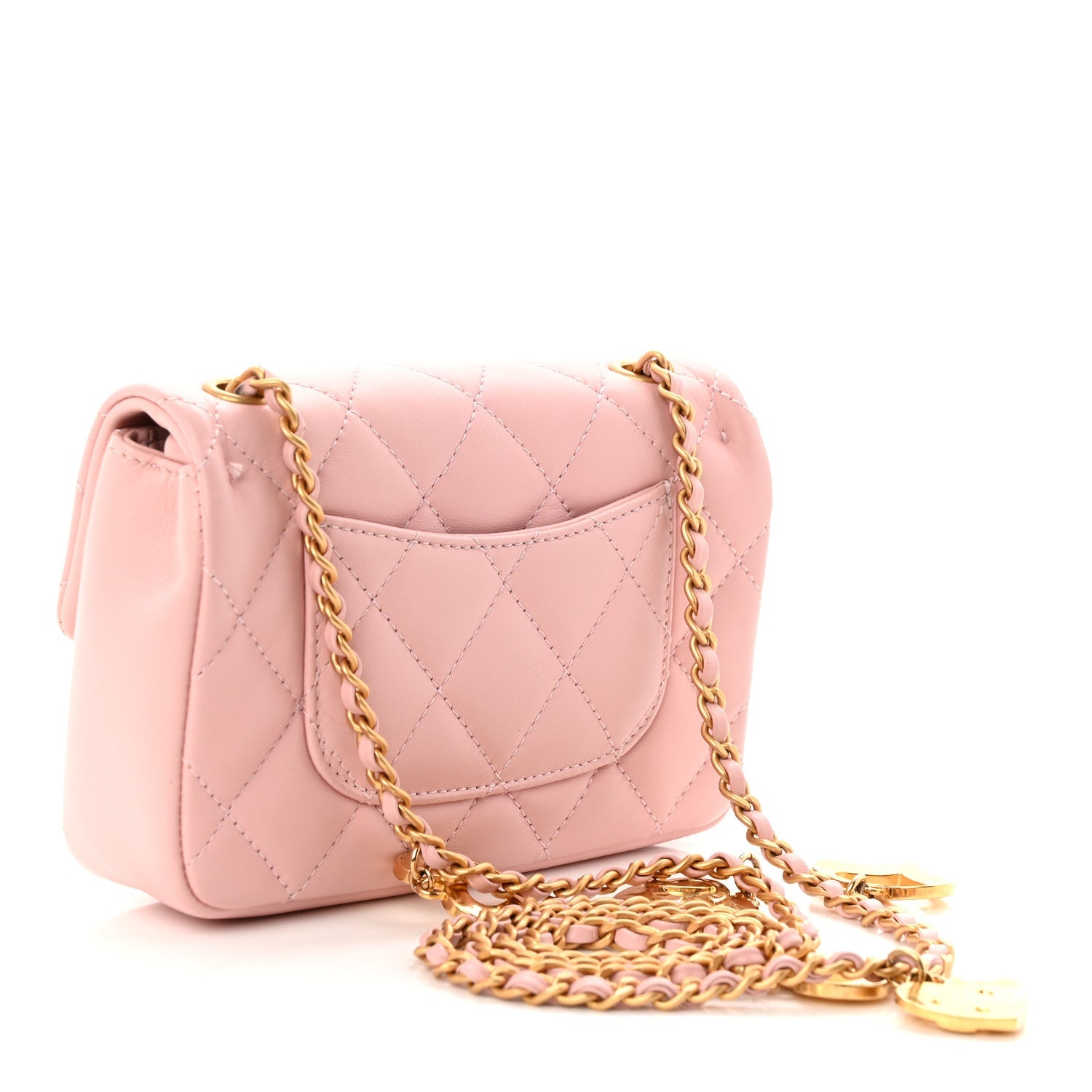 Lambskin Quilted Mini Heart Charms Flap Light Pink