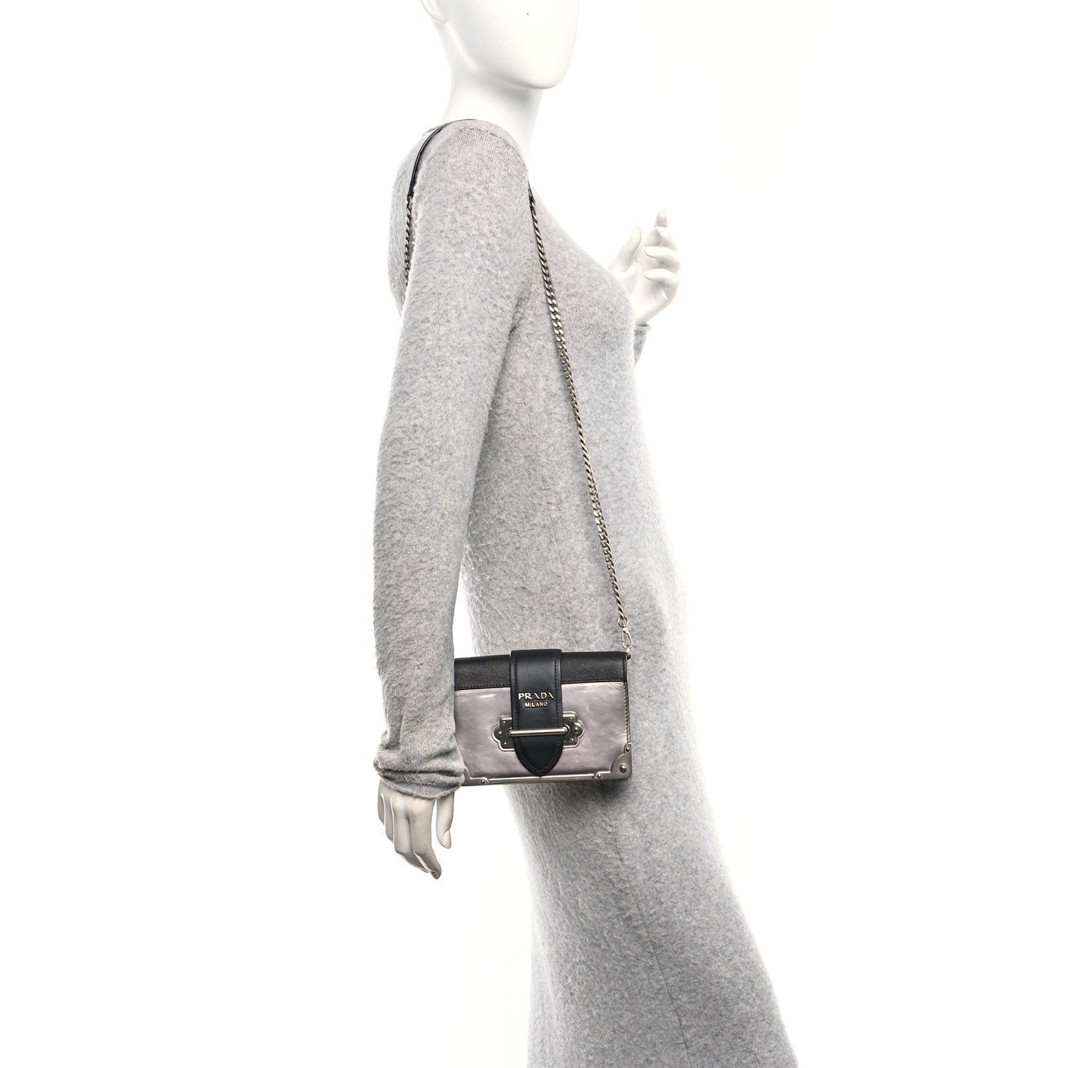 Metallic Vitello Saffiano Cahier Bag Silver Black