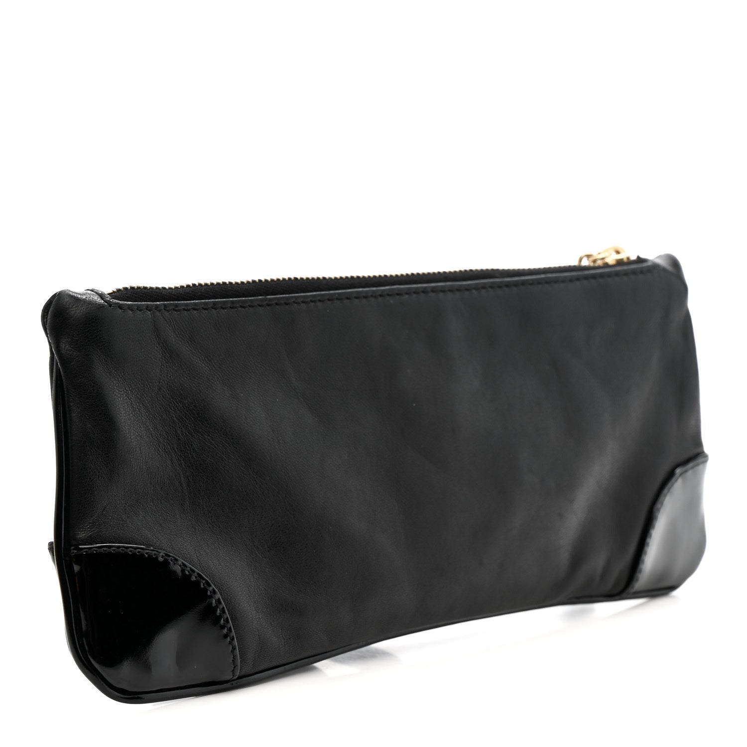 Lambskin Patent Camellia Wristlet Black