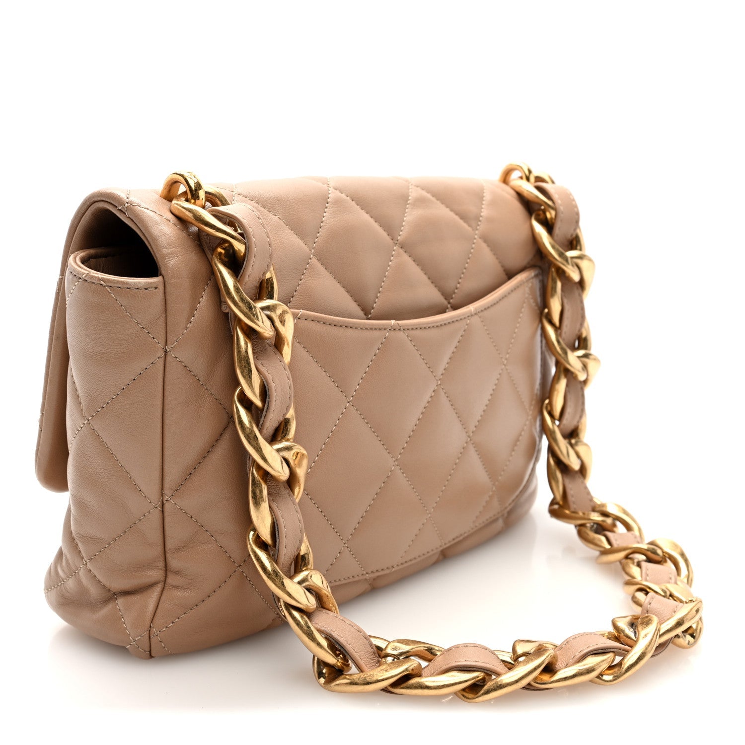 Lambskin Quilted Large CC Funky Town Flap Beige