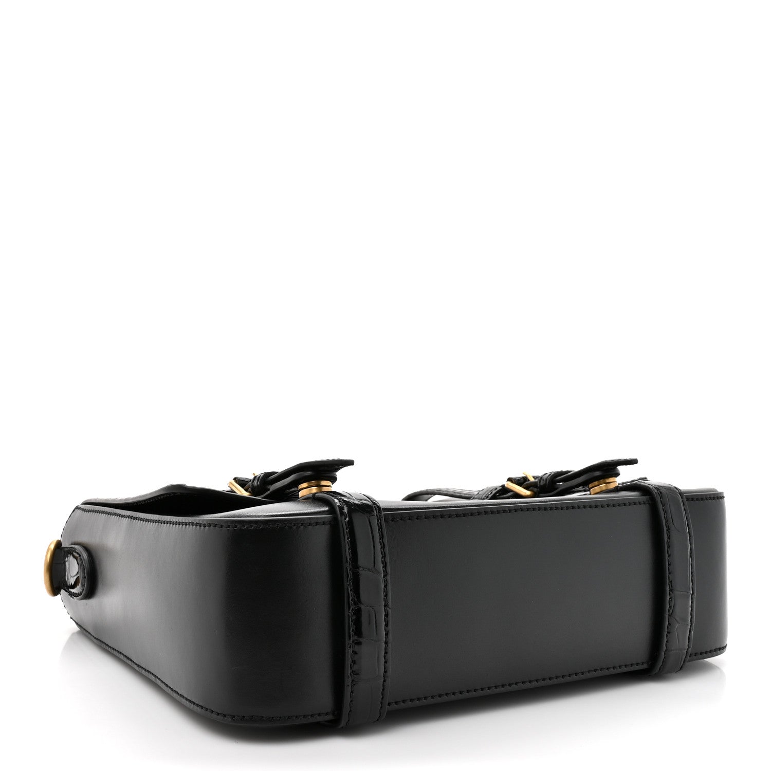 Calfskin Crocodile GG Double Buckle Medium Messenger Bag Black