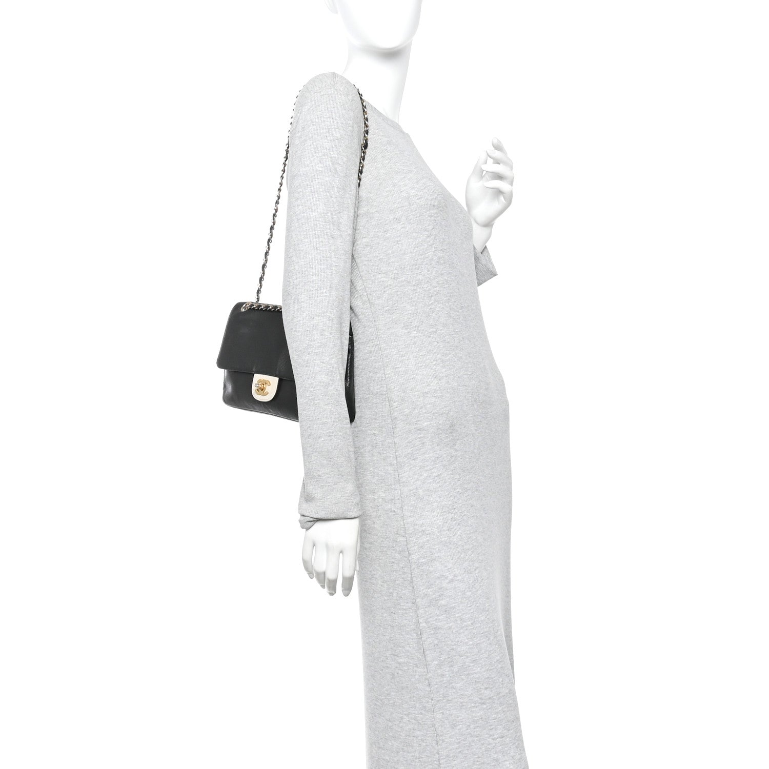 Lambskin Perforated Medium Single Flap Bag Black White