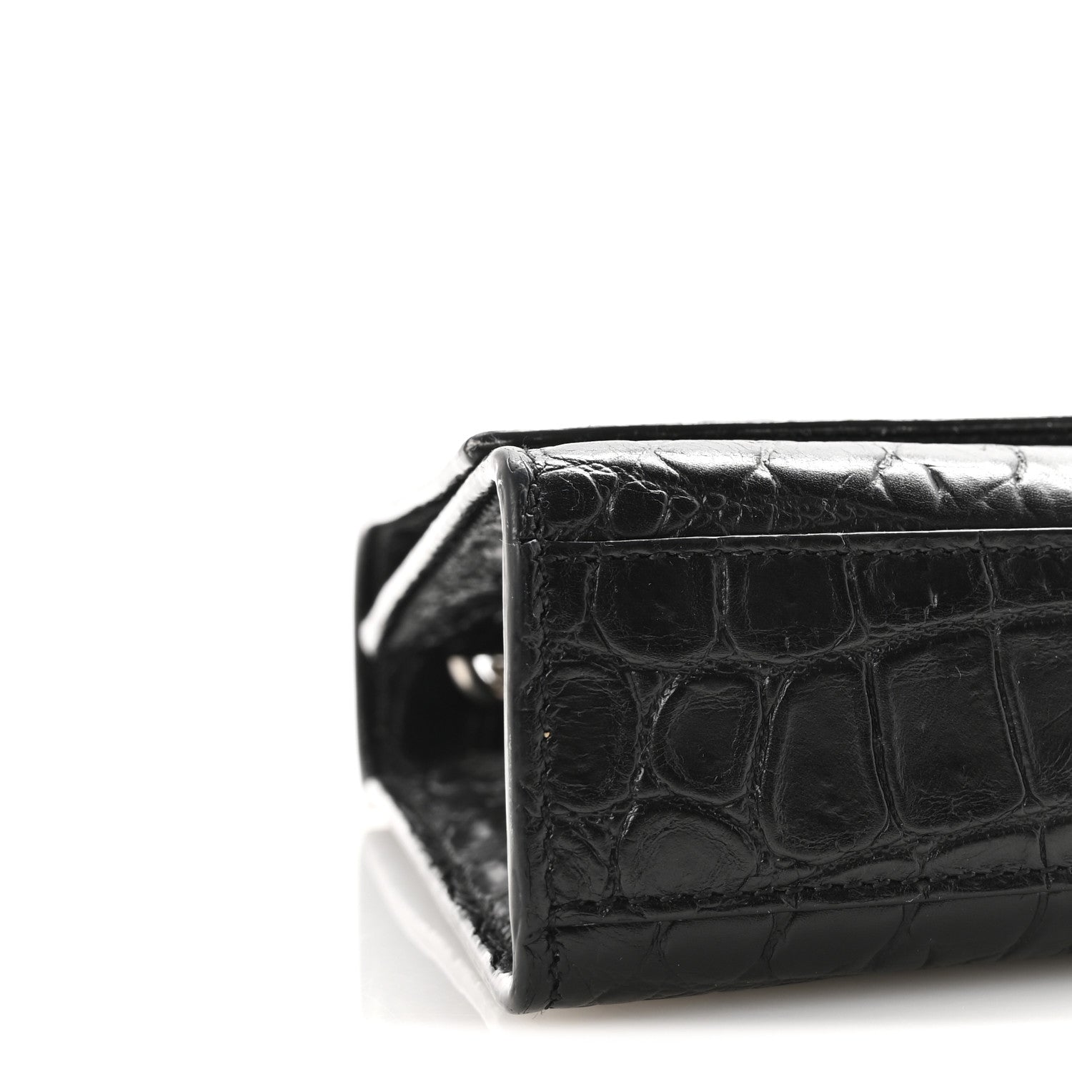 Calfskin Crocodile Embossed Medium Classic Monogram Kate Tassel Satchel Black