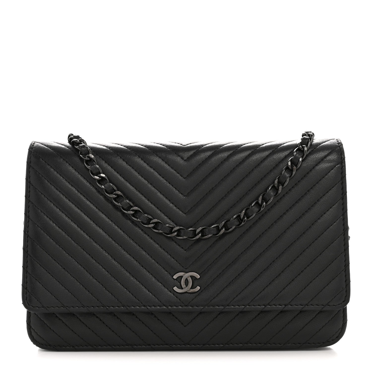 Lambskin Chevron Quilted Wallet On Chain WOC So Black