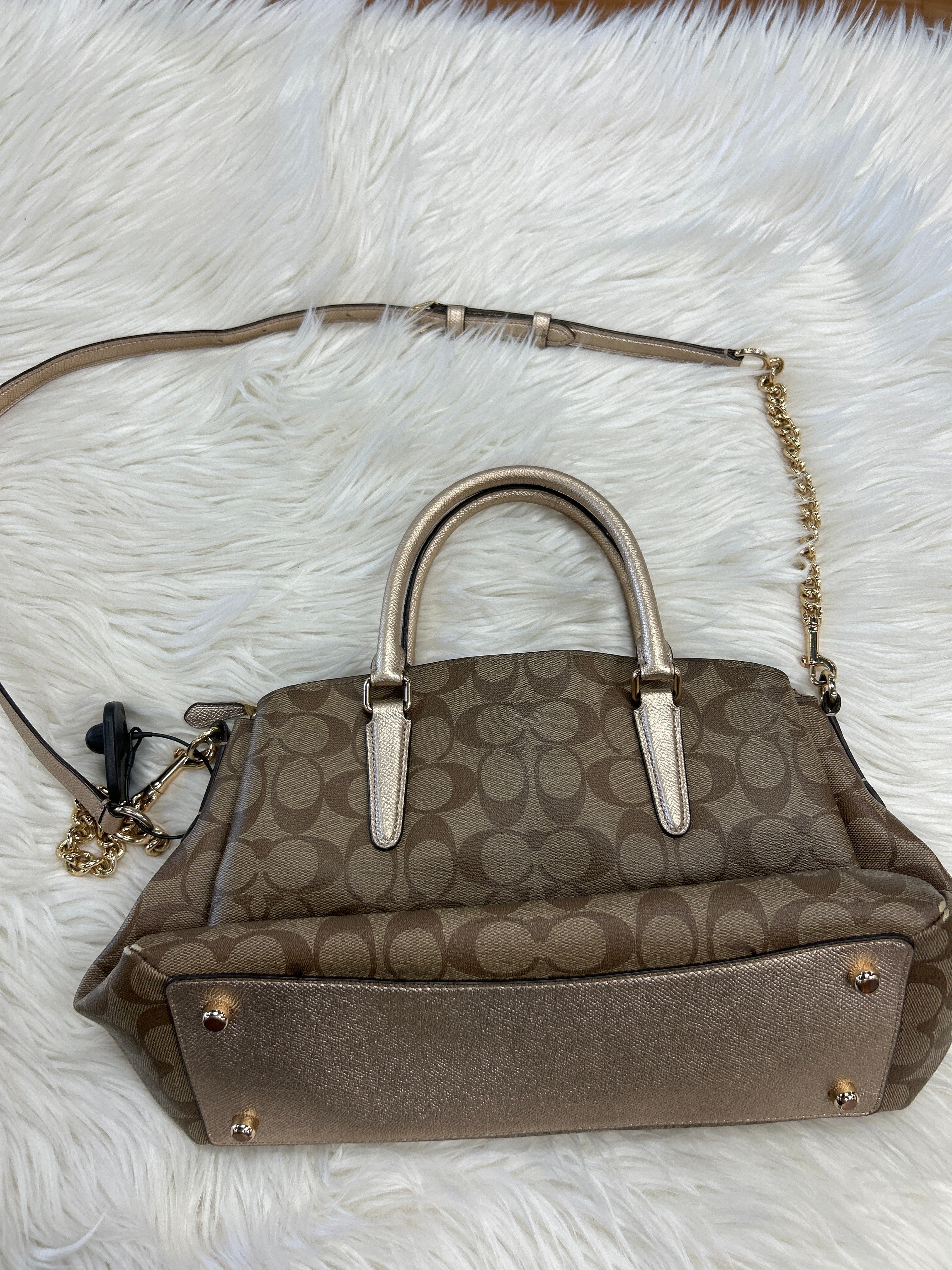 Handbag Designer By Coach In Brown & Gold, Size:Medium