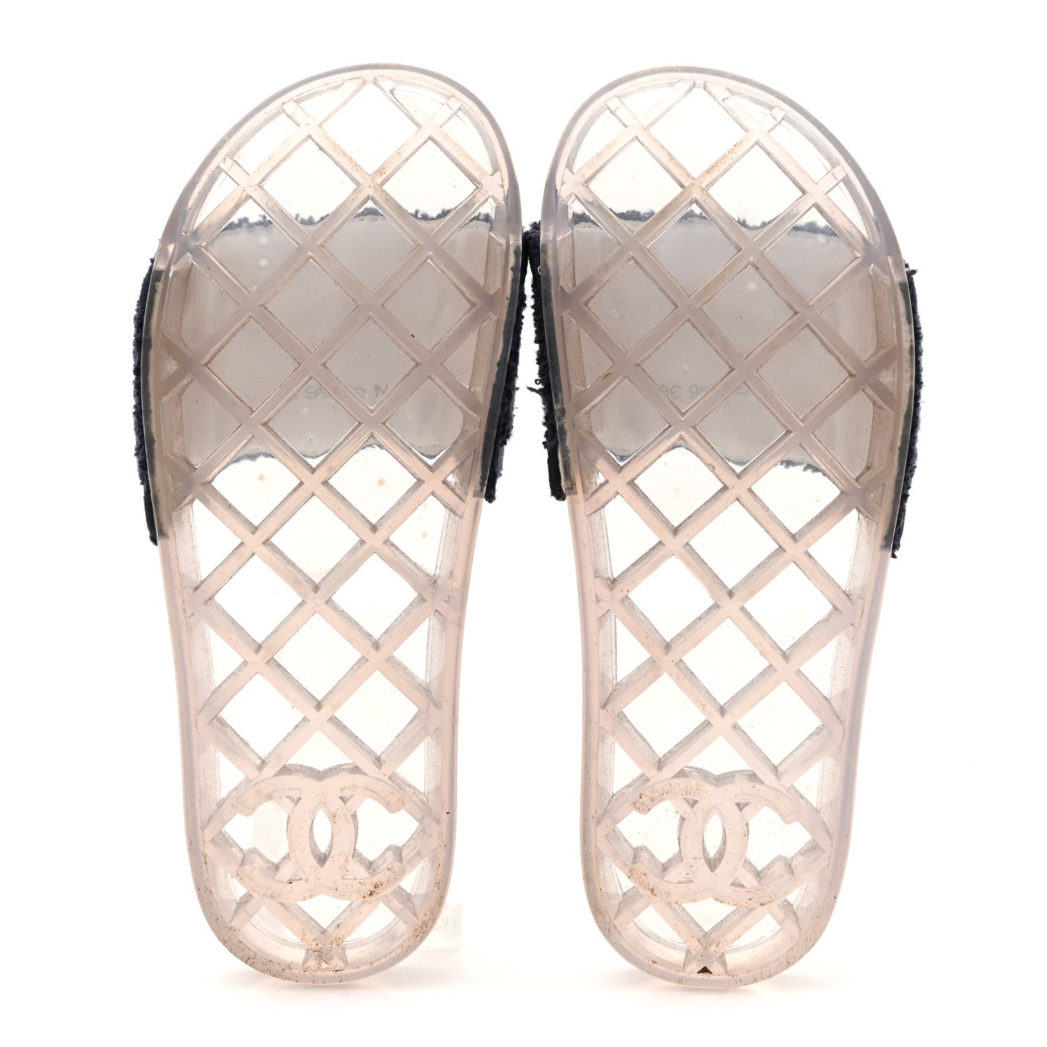 PVC Transparent Fabric CC Flat Slide Sandals 36 Navy